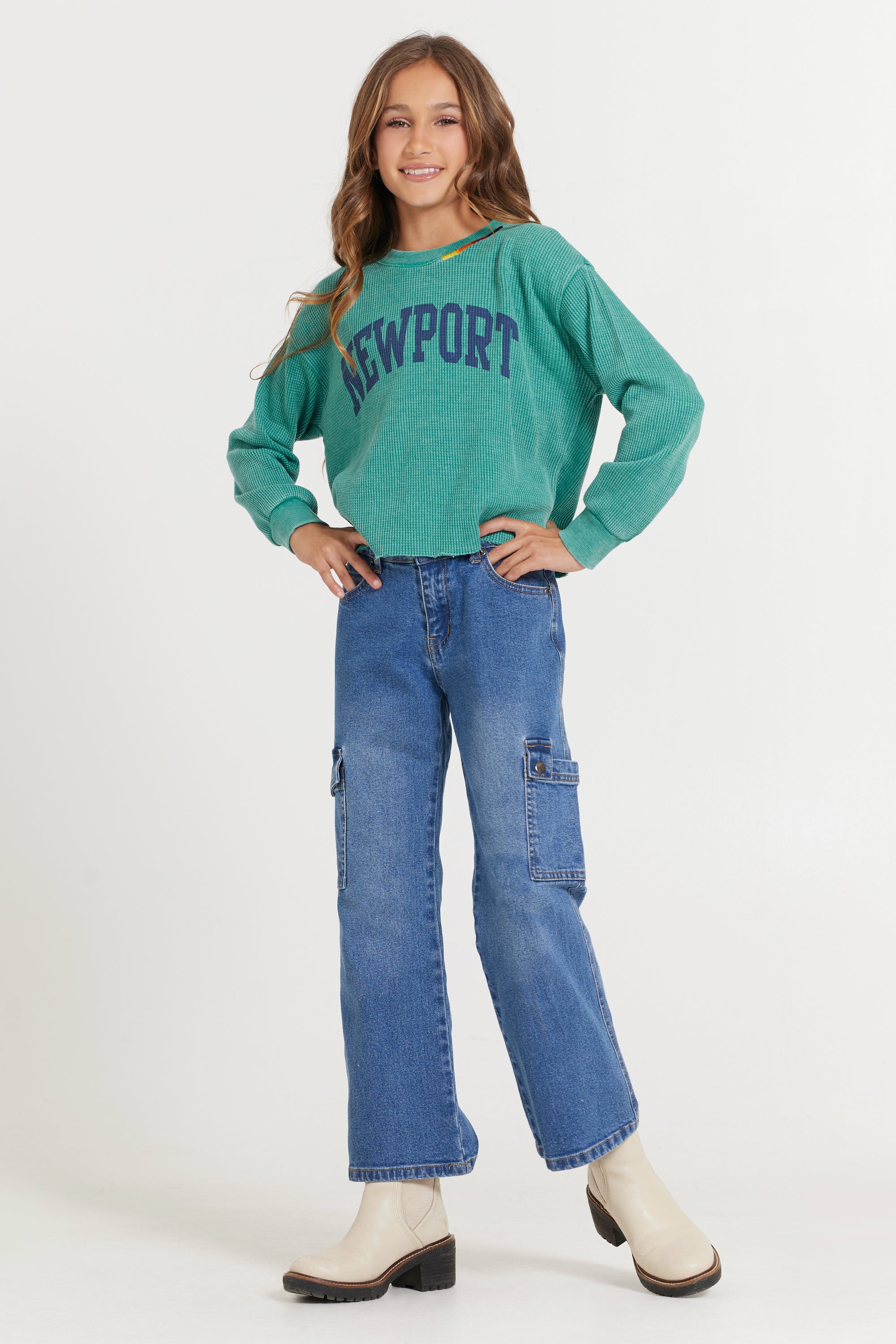 Kids Vintage Green Newport Stitch Neck