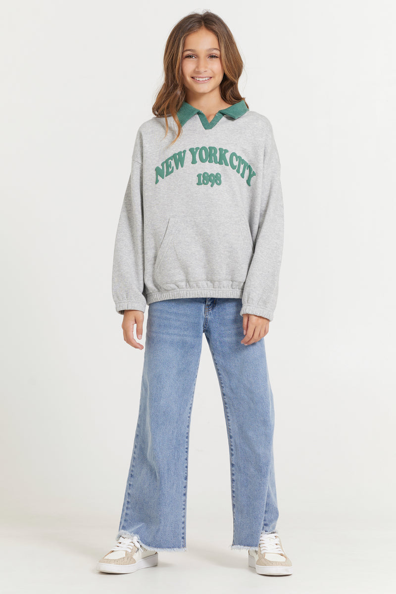 Kids Hunter Green and Grey NYC Oversized Polo