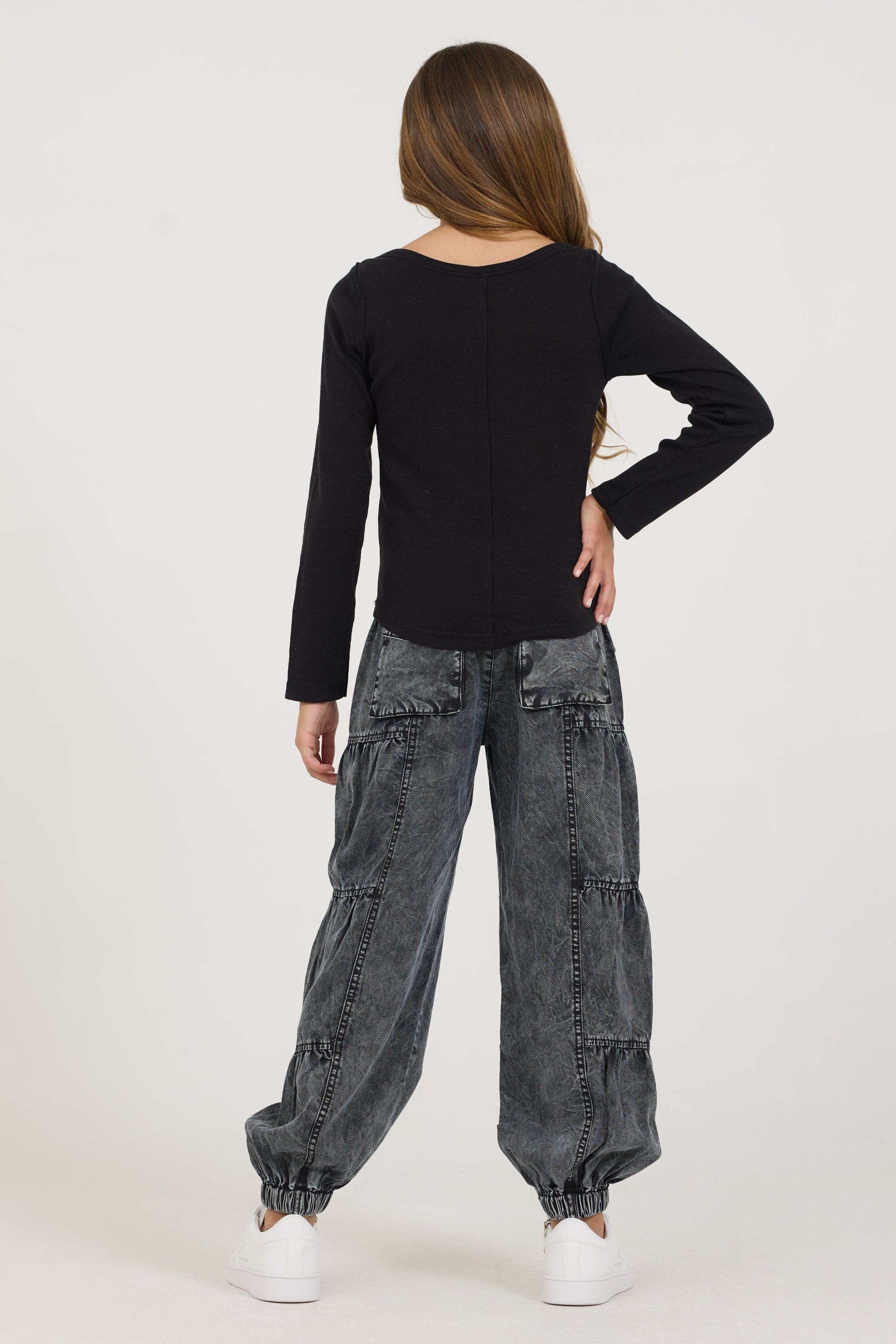 Kids Black Boatneck Ribbed Tee