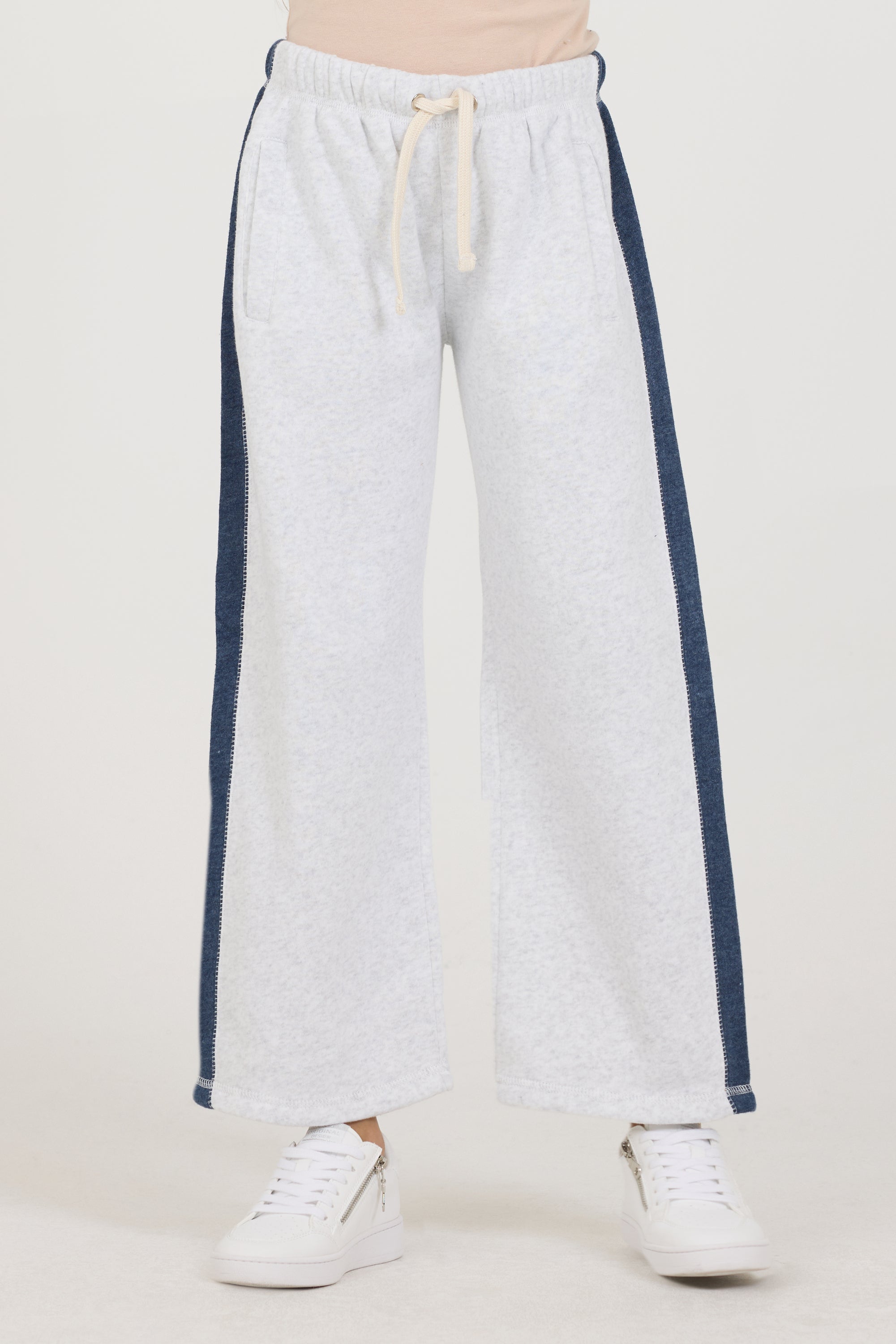 Kids Ash Grey Navy Color Block Oversized Star Wide Leg Pant
