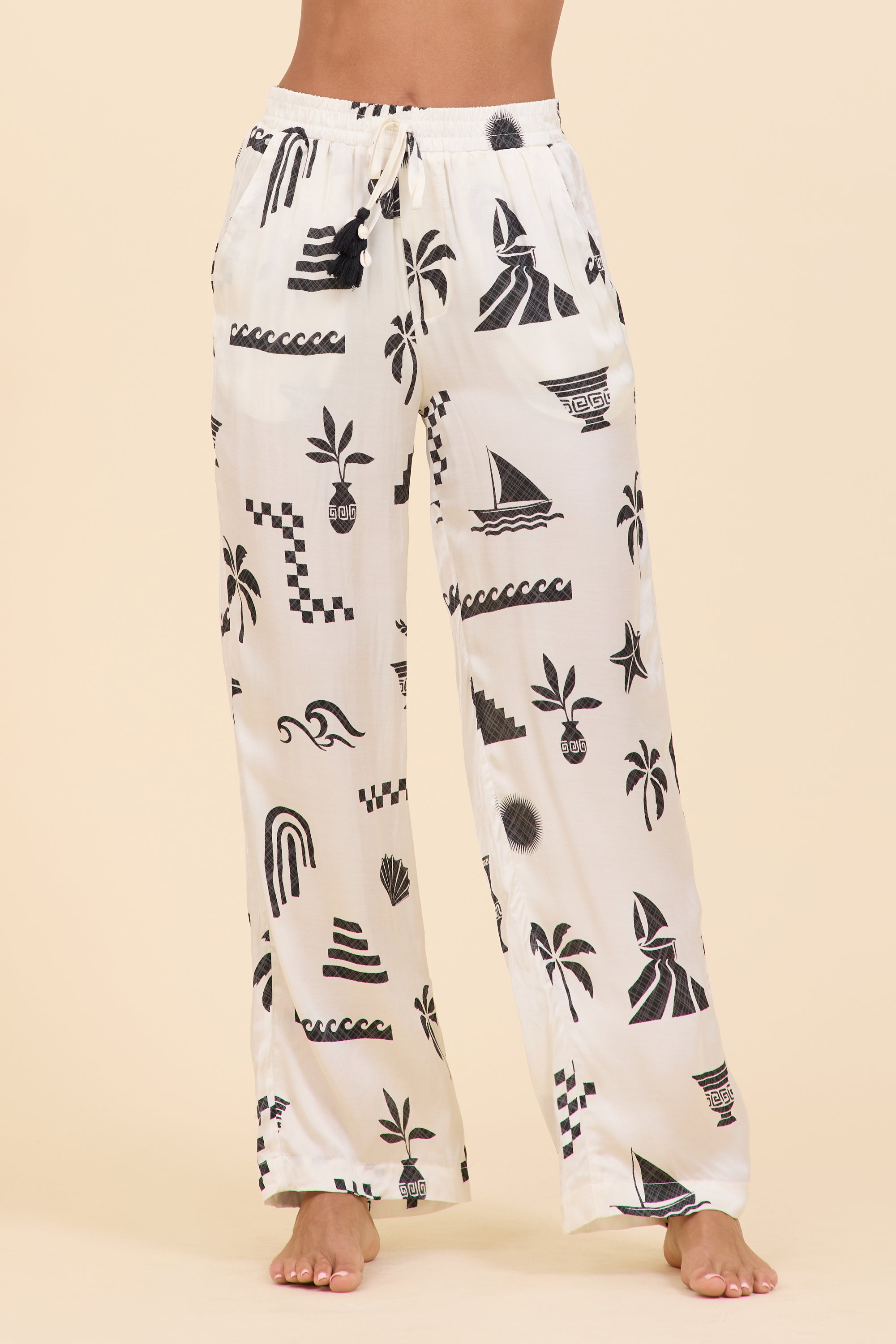 SURF Beach Vibe Printed Satin Wide Leg Pant