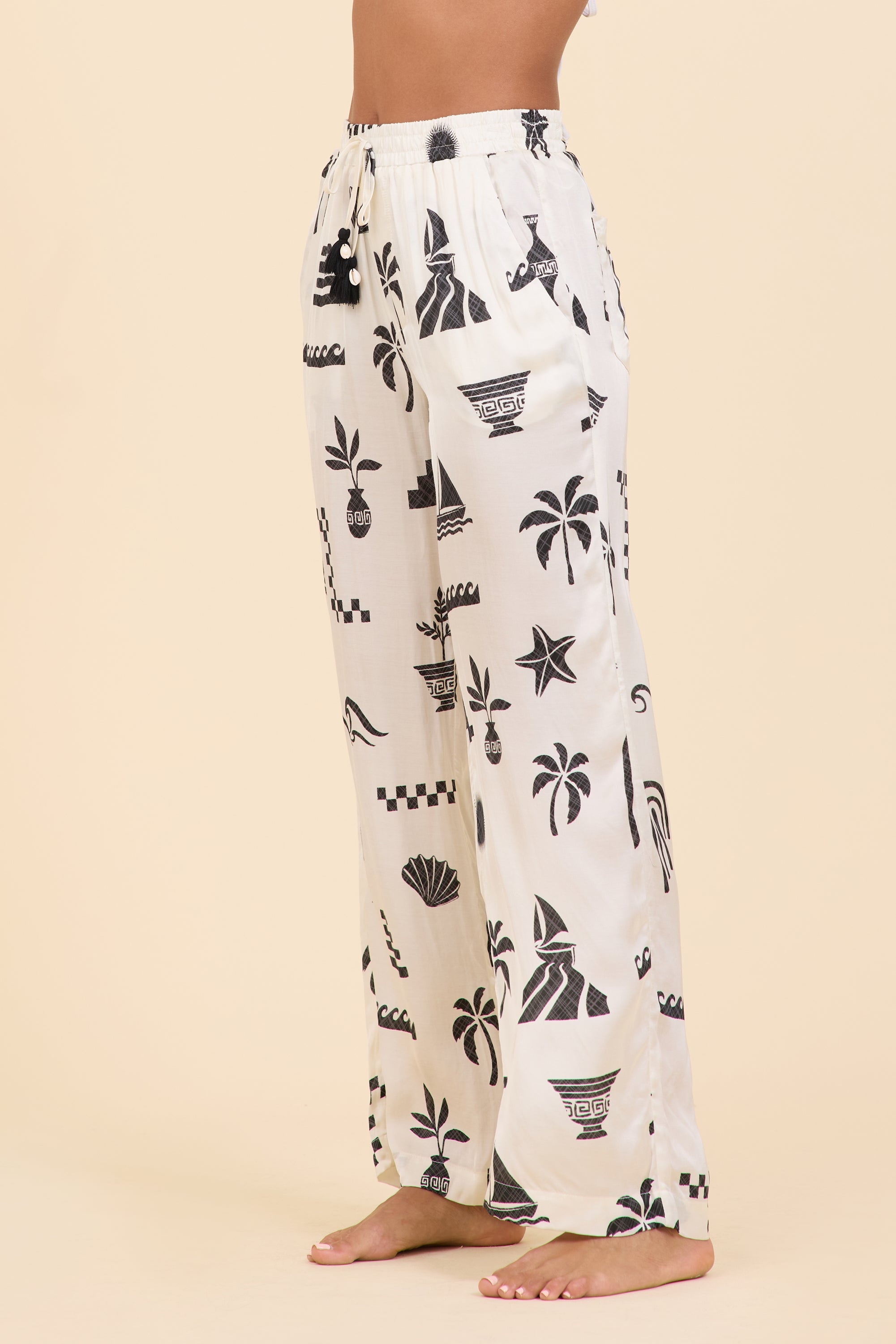 SURF Beach Vibe Printed Satin Wide Leg Pant