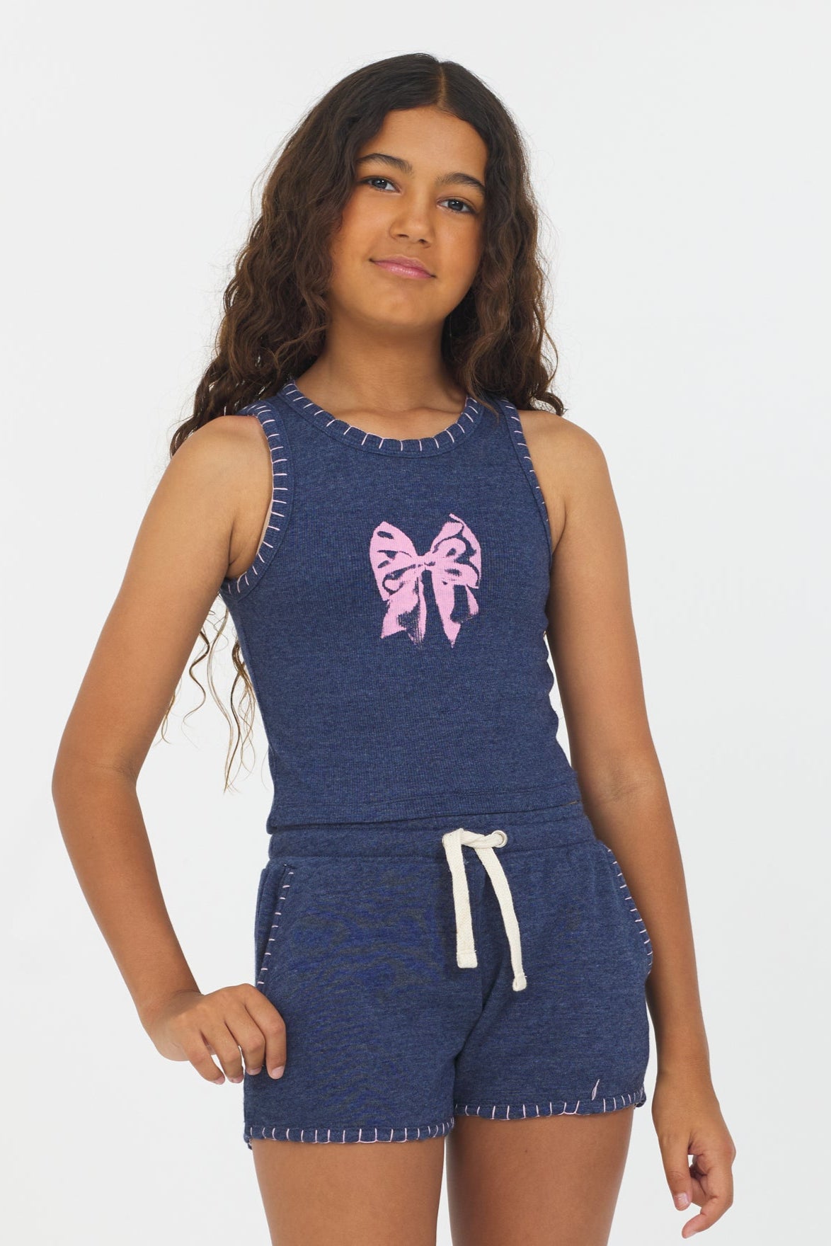 Navy Bow Stitch Tank