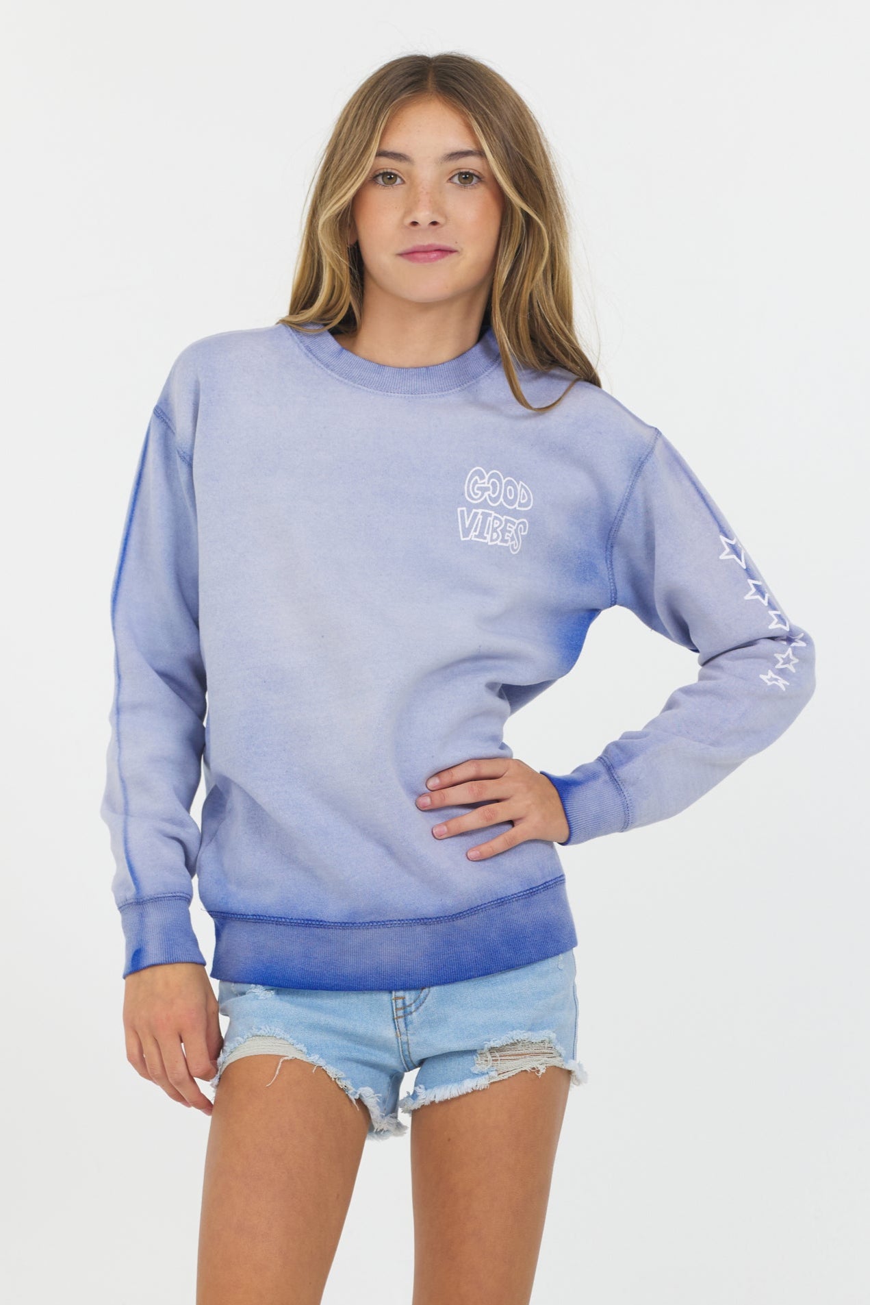 Washed Lilac ’Good Vibes’ Oversized Crewneck