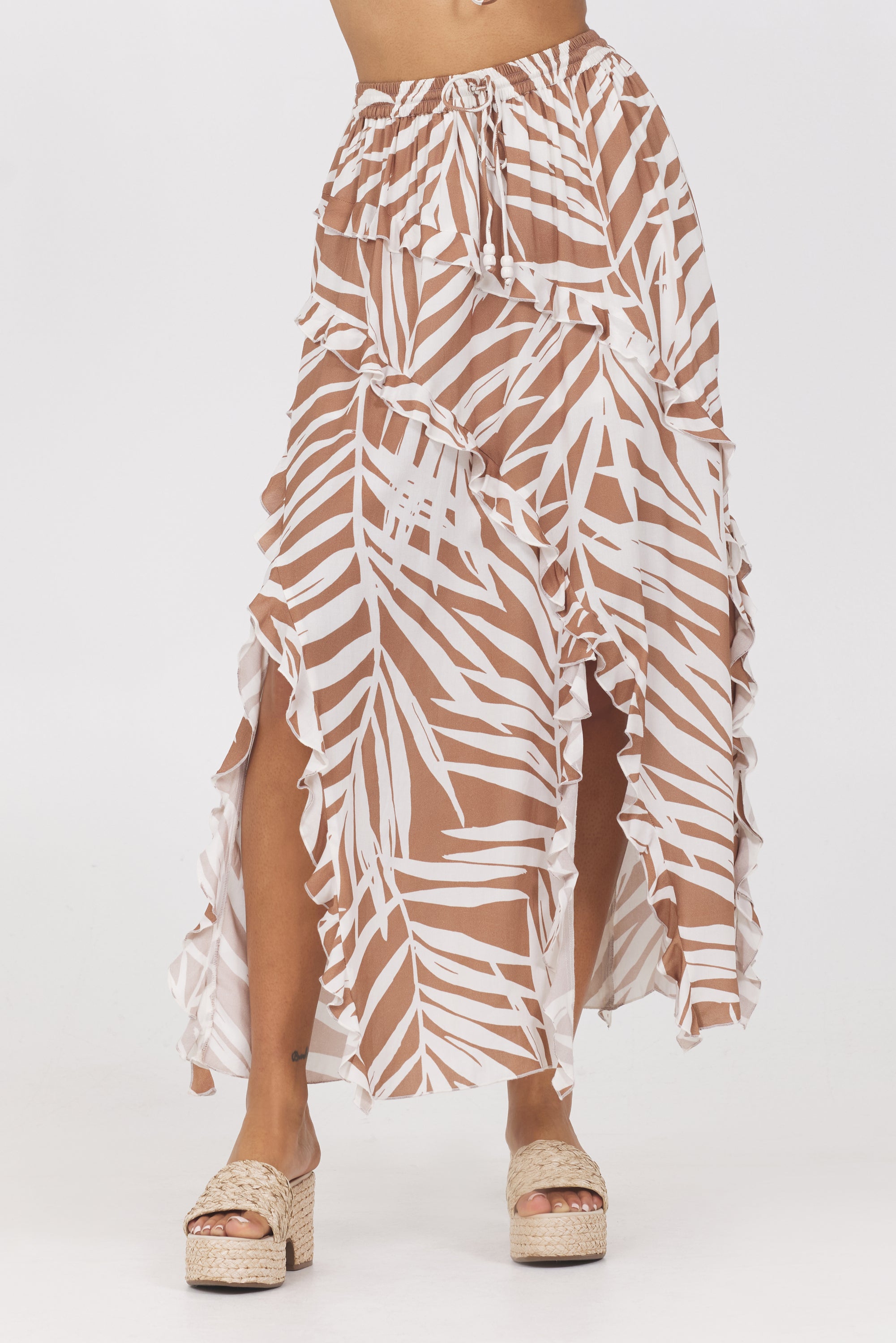 Printed Rayon Ruffle Maxi Skirt