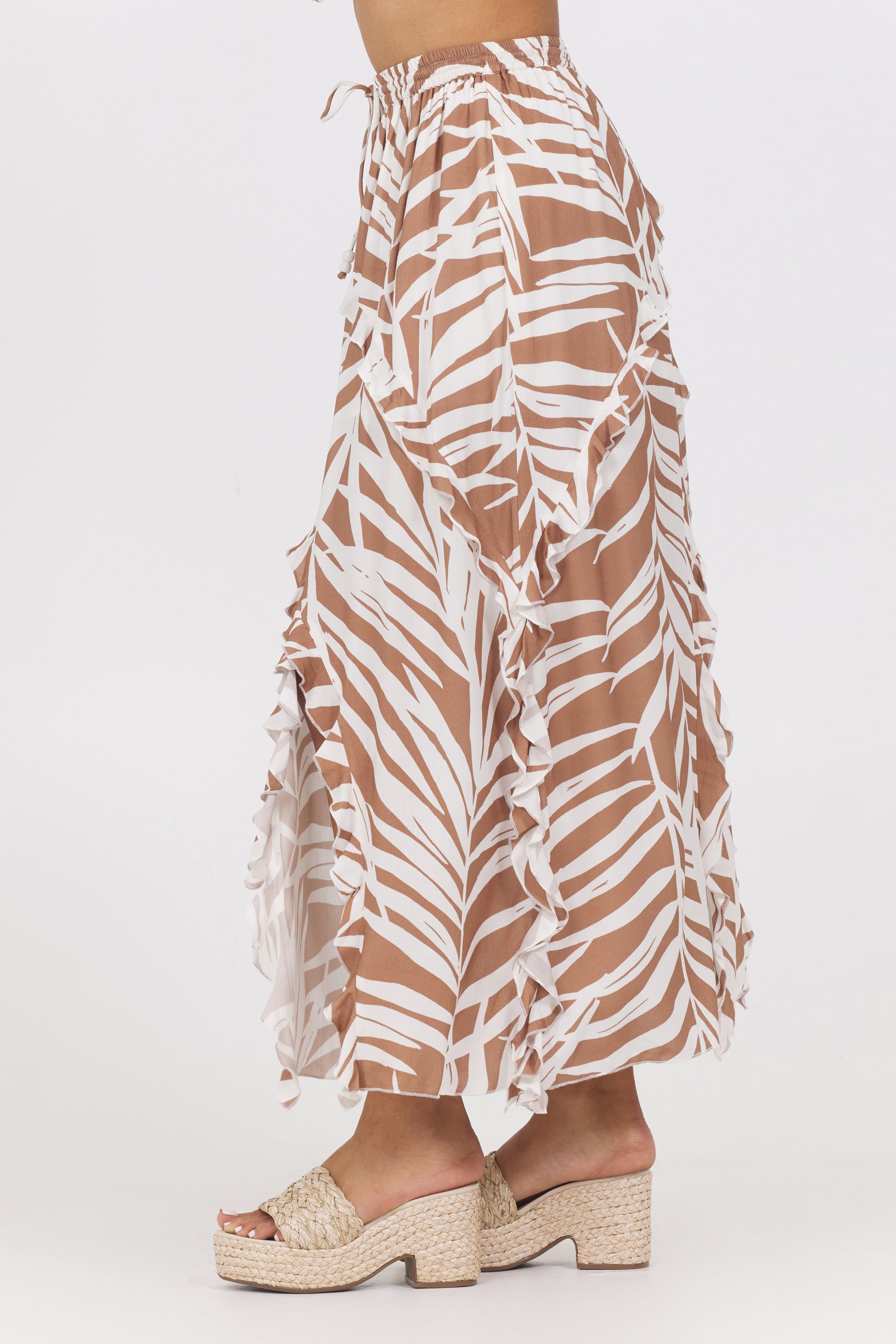 Printed Rayon Ruffle Maxi Skirt
