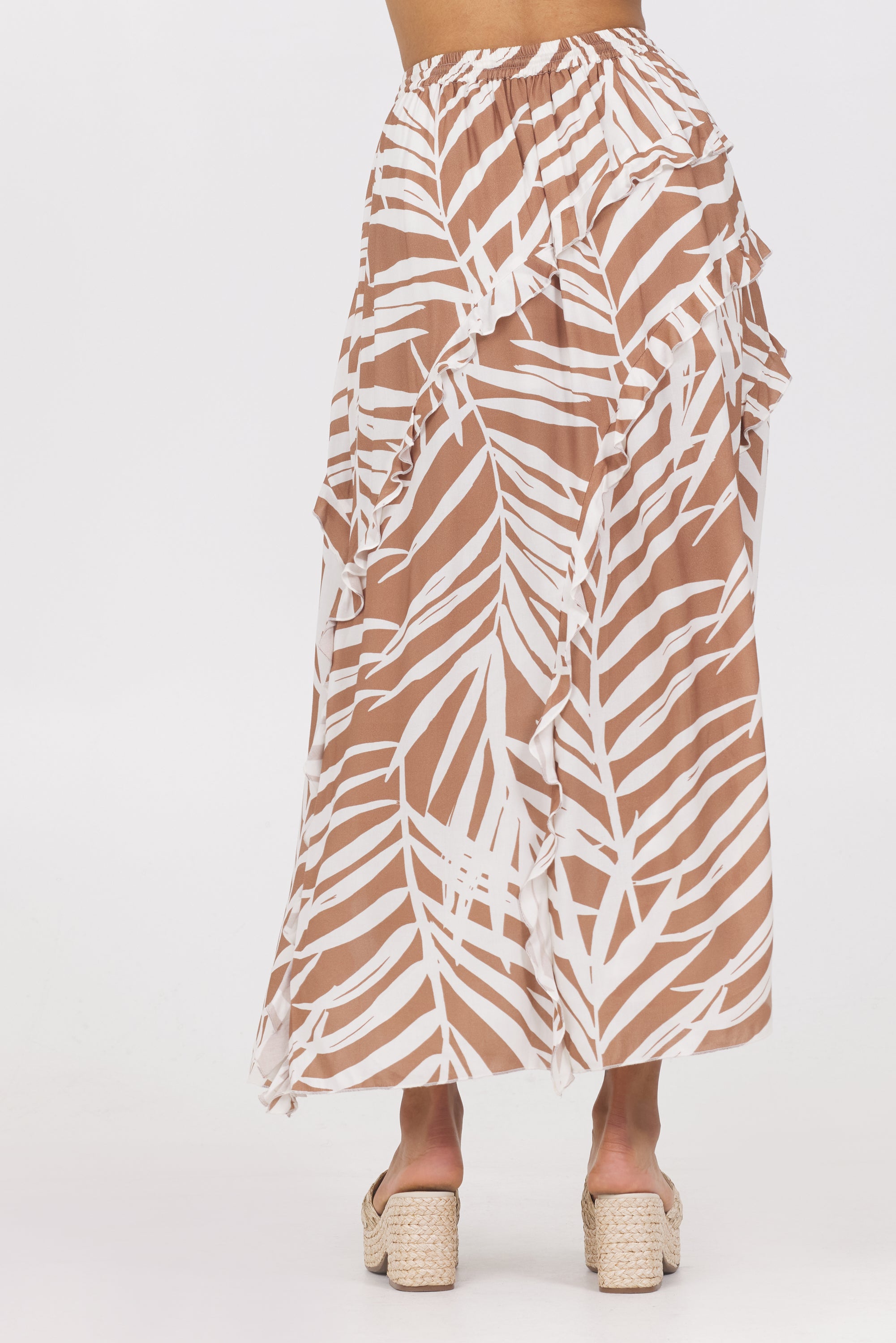 Printed Rayon Ruffle Maxi Skirt