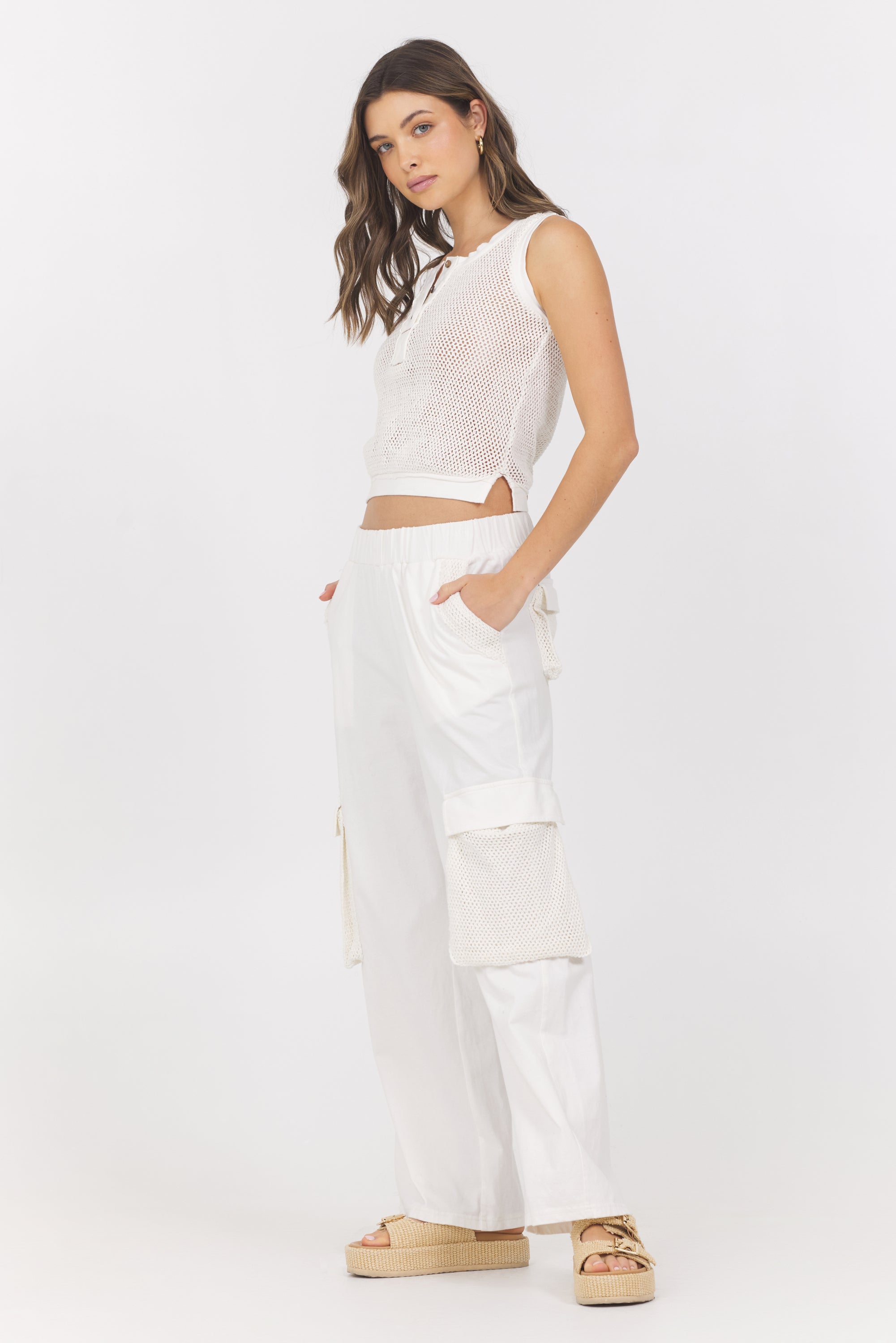Jersey Knit Open Crochet Cargo Pants