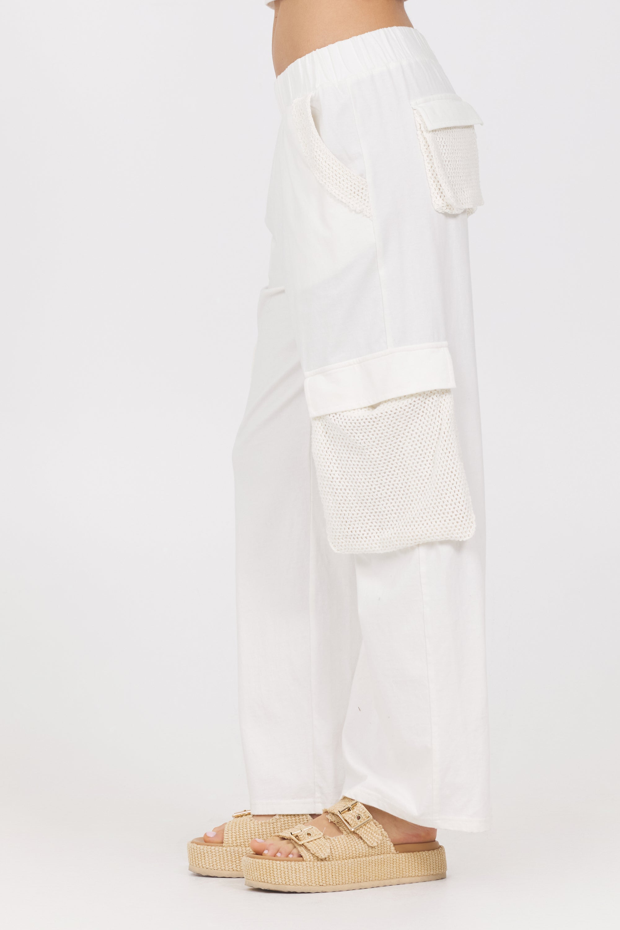 Jersey Knit Open Crochet Cargo Pants