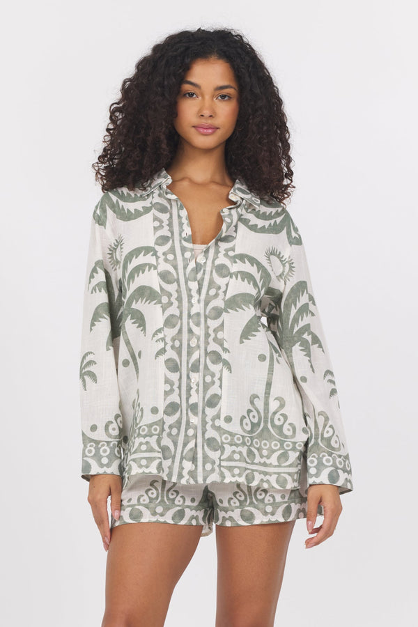 Border Print Button Up