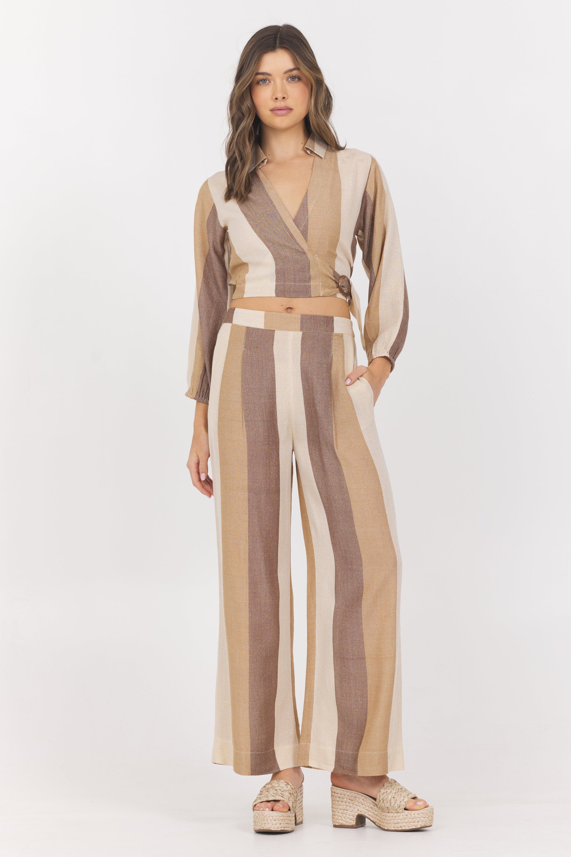 Woven Metallic Top + Pant 2-Piece Set