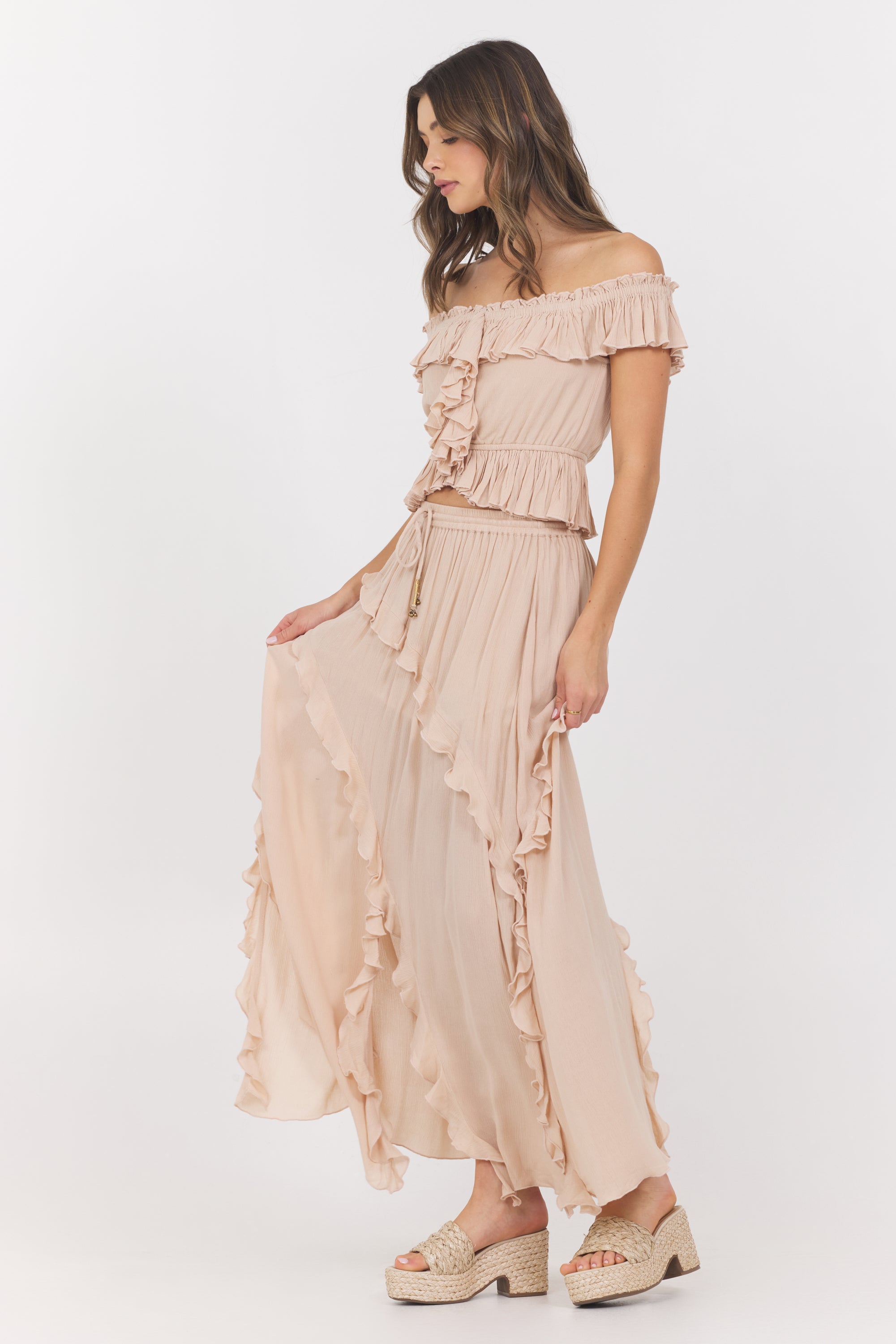 Champagne Toast Ruffle Maxi Skirt