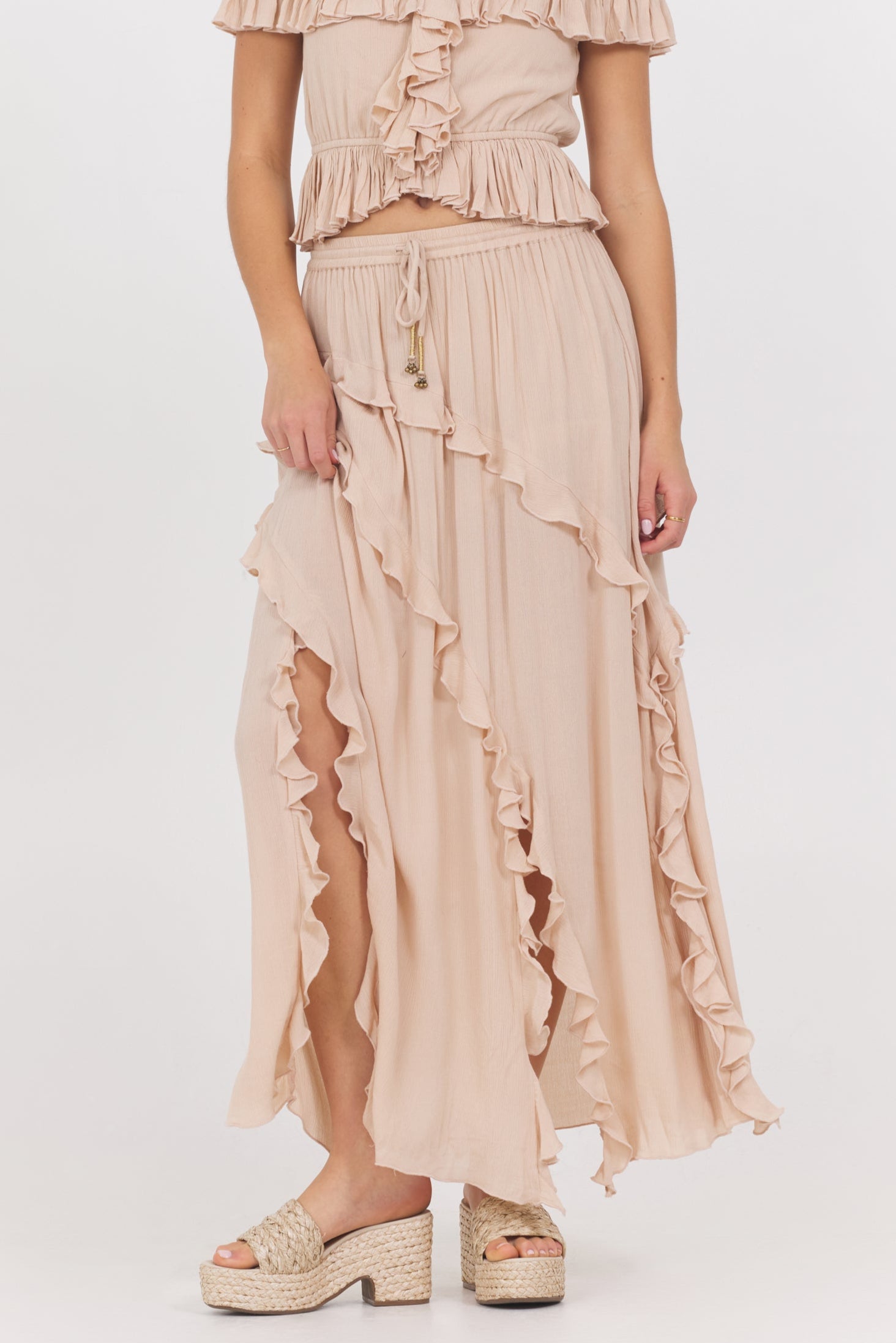 Champagne Toast Ruffle Maxi Skirt