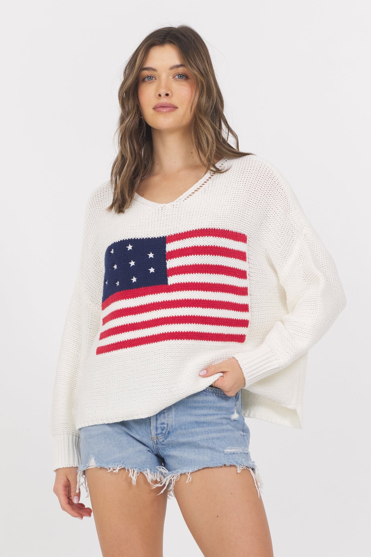 White American Flag Graphic Sweater