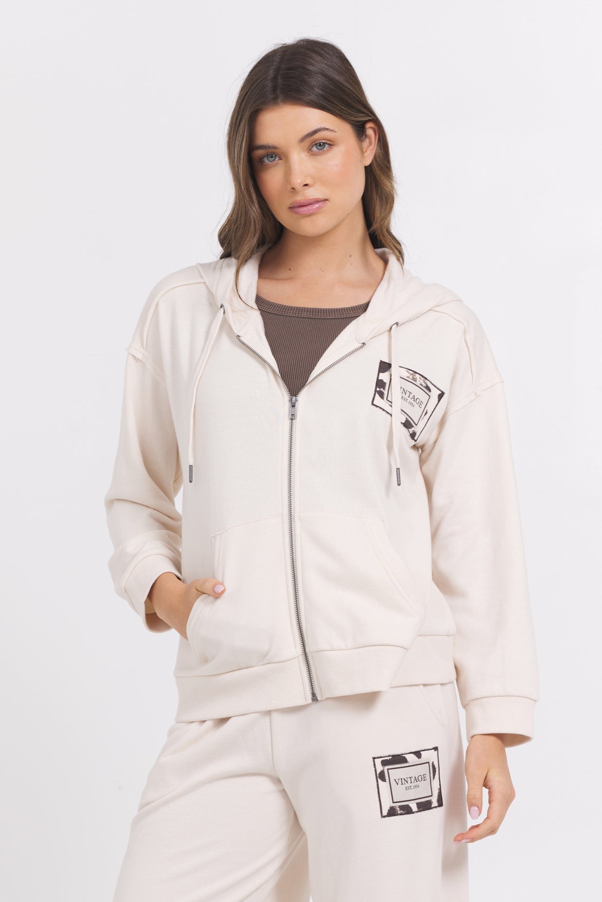 Suede Terry Zip Up