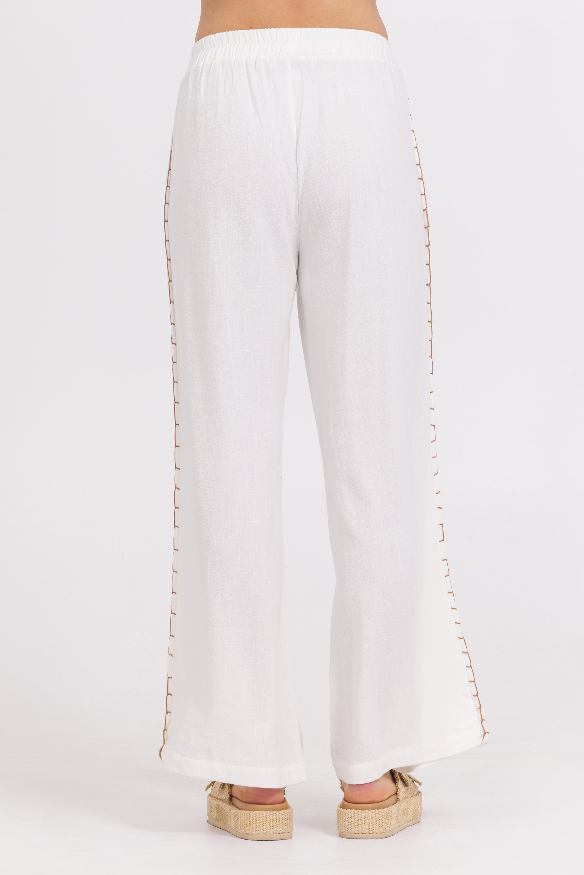 Washed Linen Wide Leg Pants w/ Whip Stitch