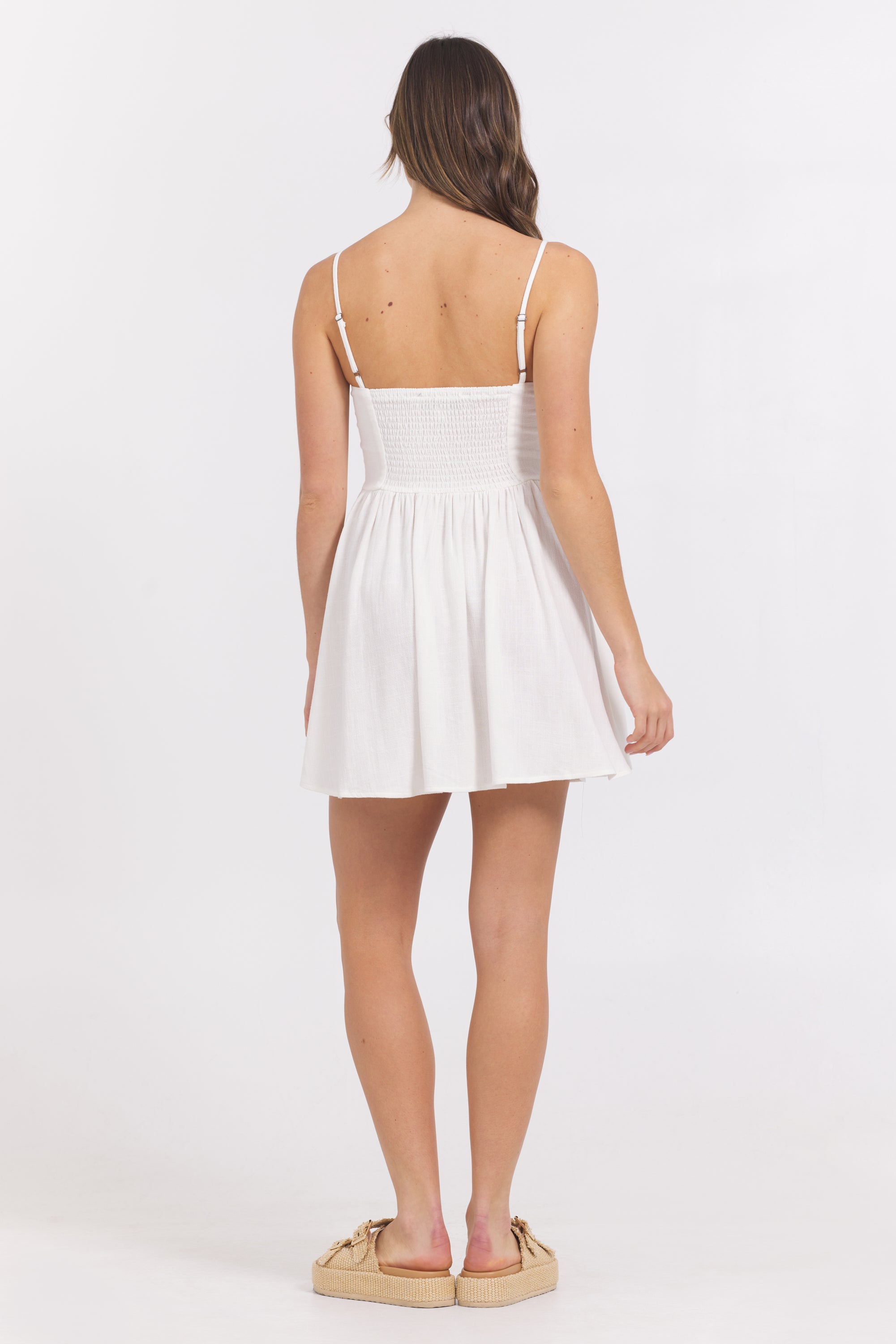 White Mini Dress w/ Tan Whip Stitch