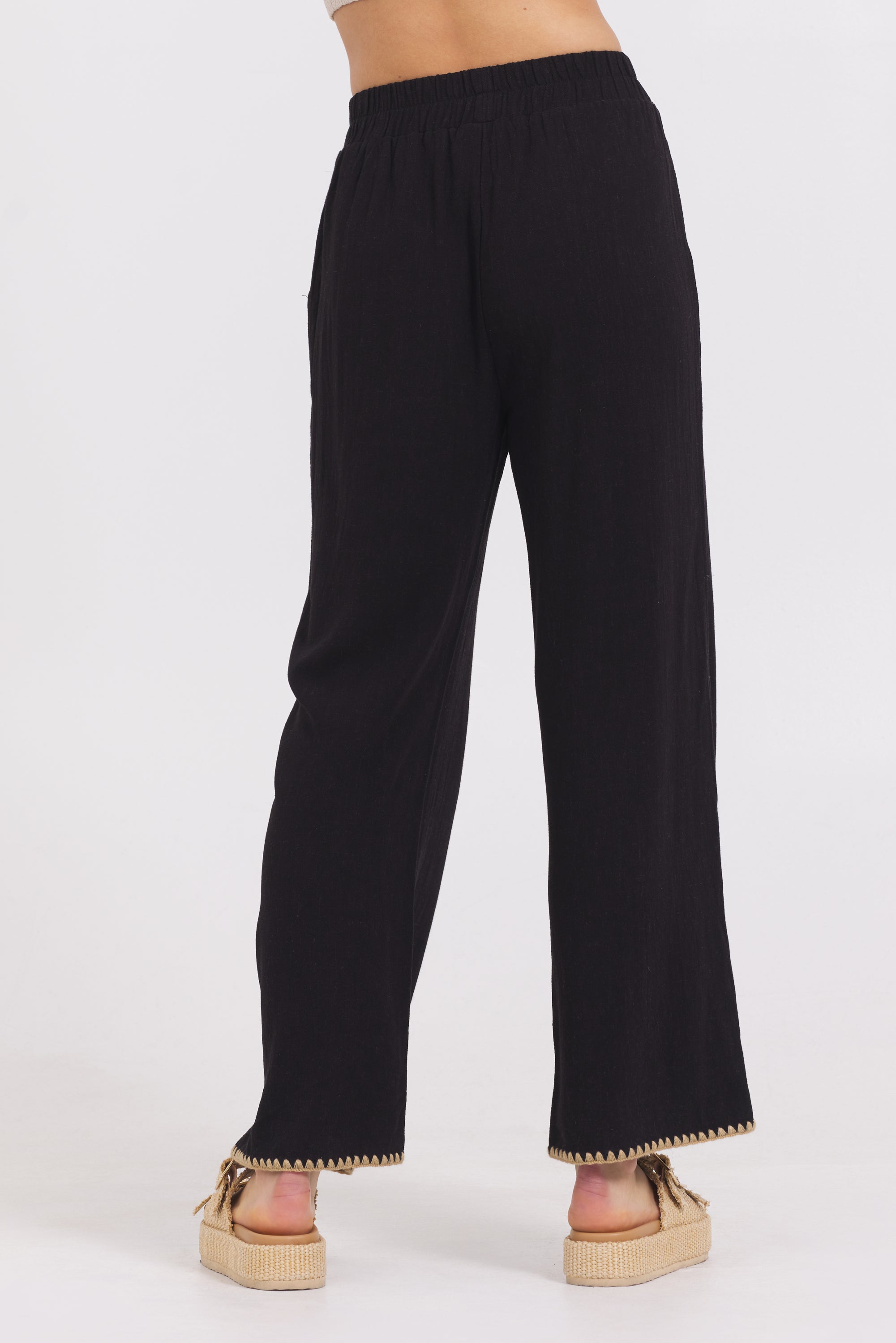Black Wide Leg Pant w/ Tan Whip Stitch