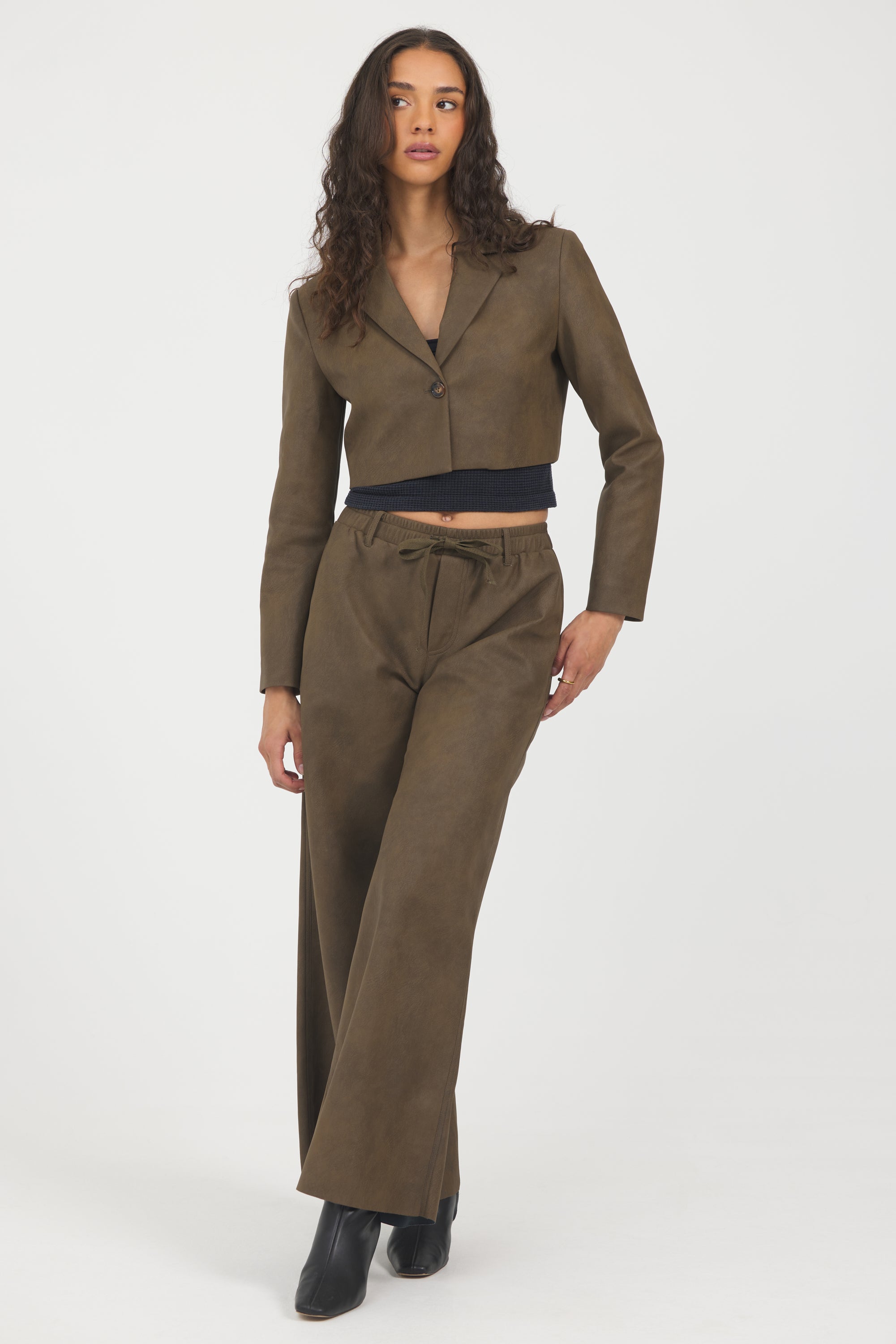 Faux Leather Cropped Blazer