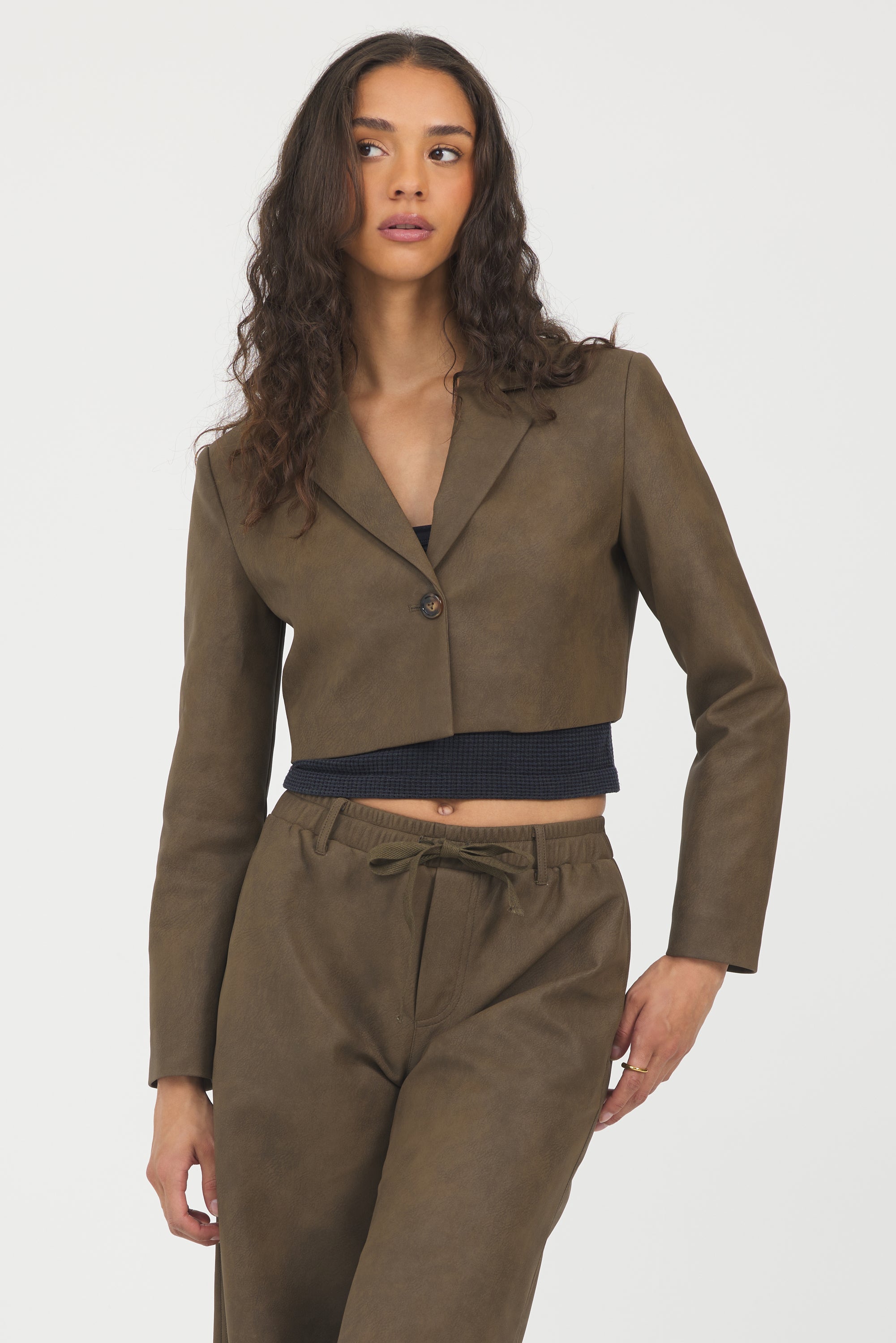 Faux Leather Cropped Blazer