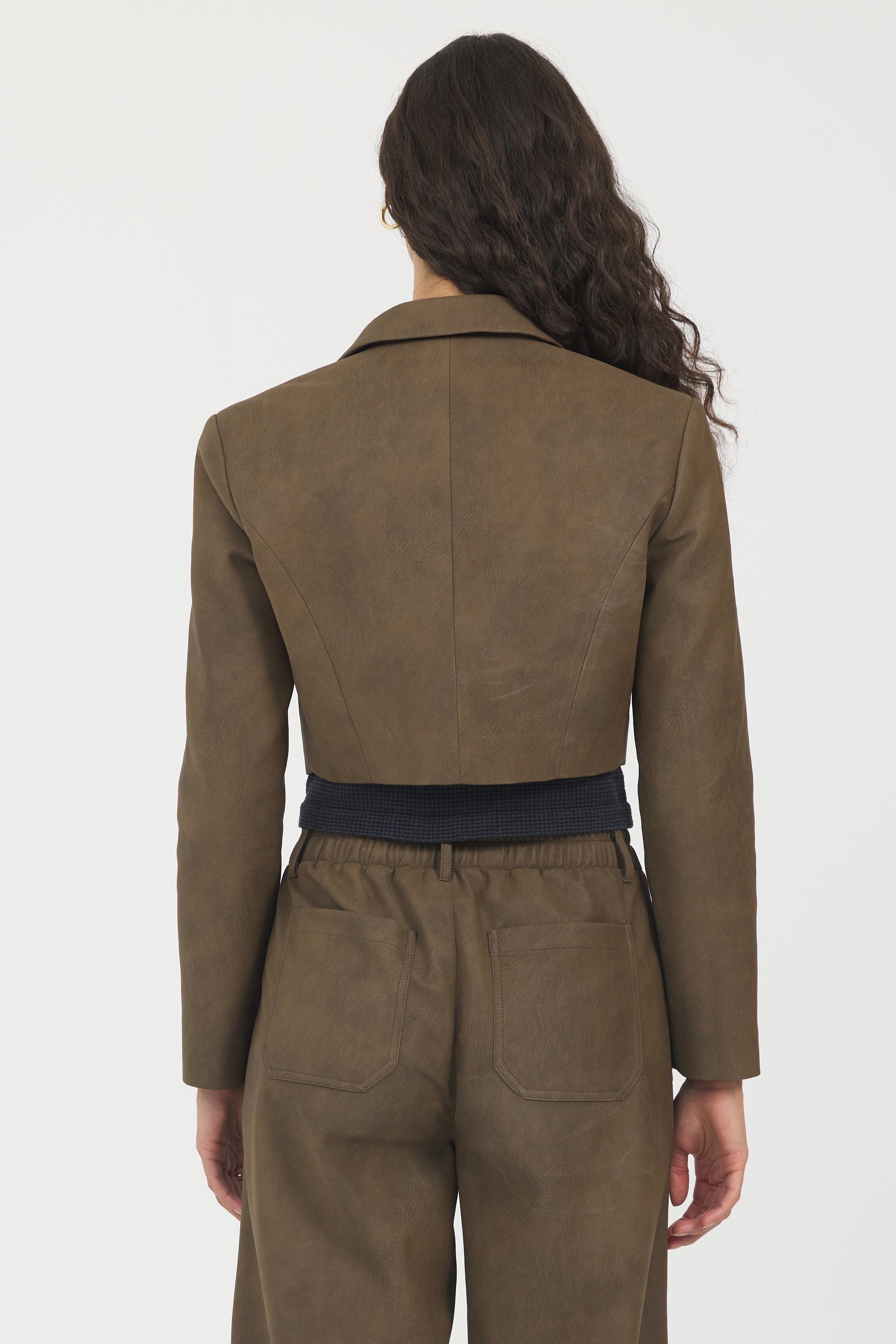 Faux Leather Cropped Blazer