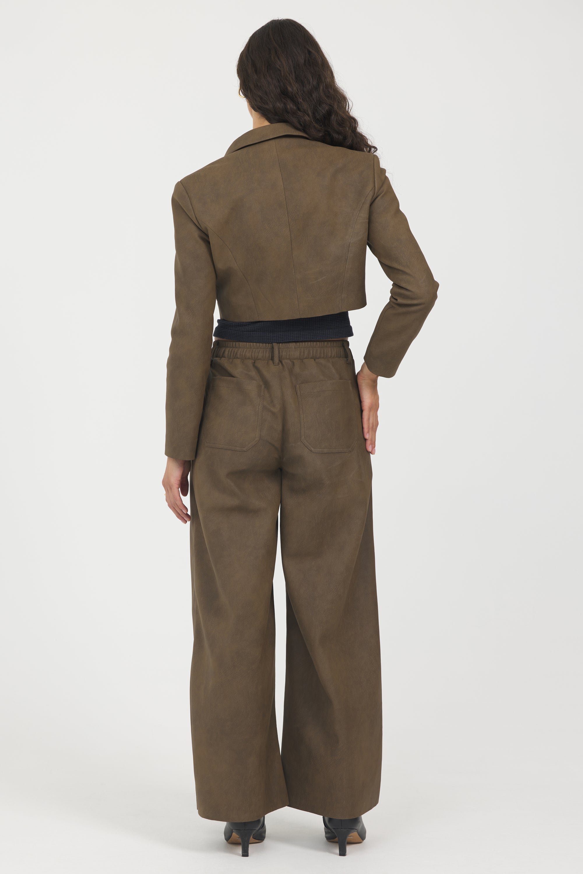 Faux Leather Cropped Blazer