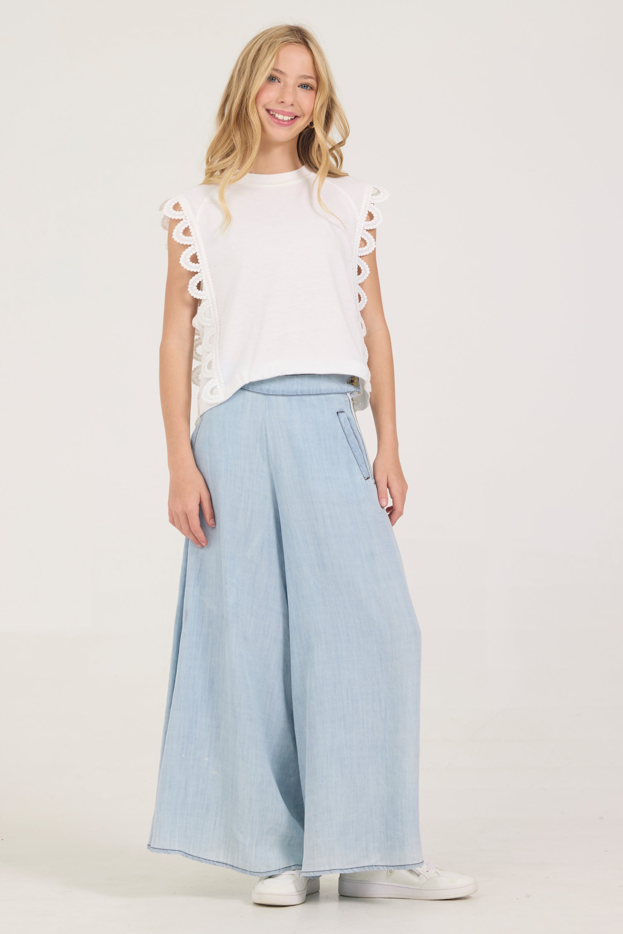 Kids White Crochet Trim Top