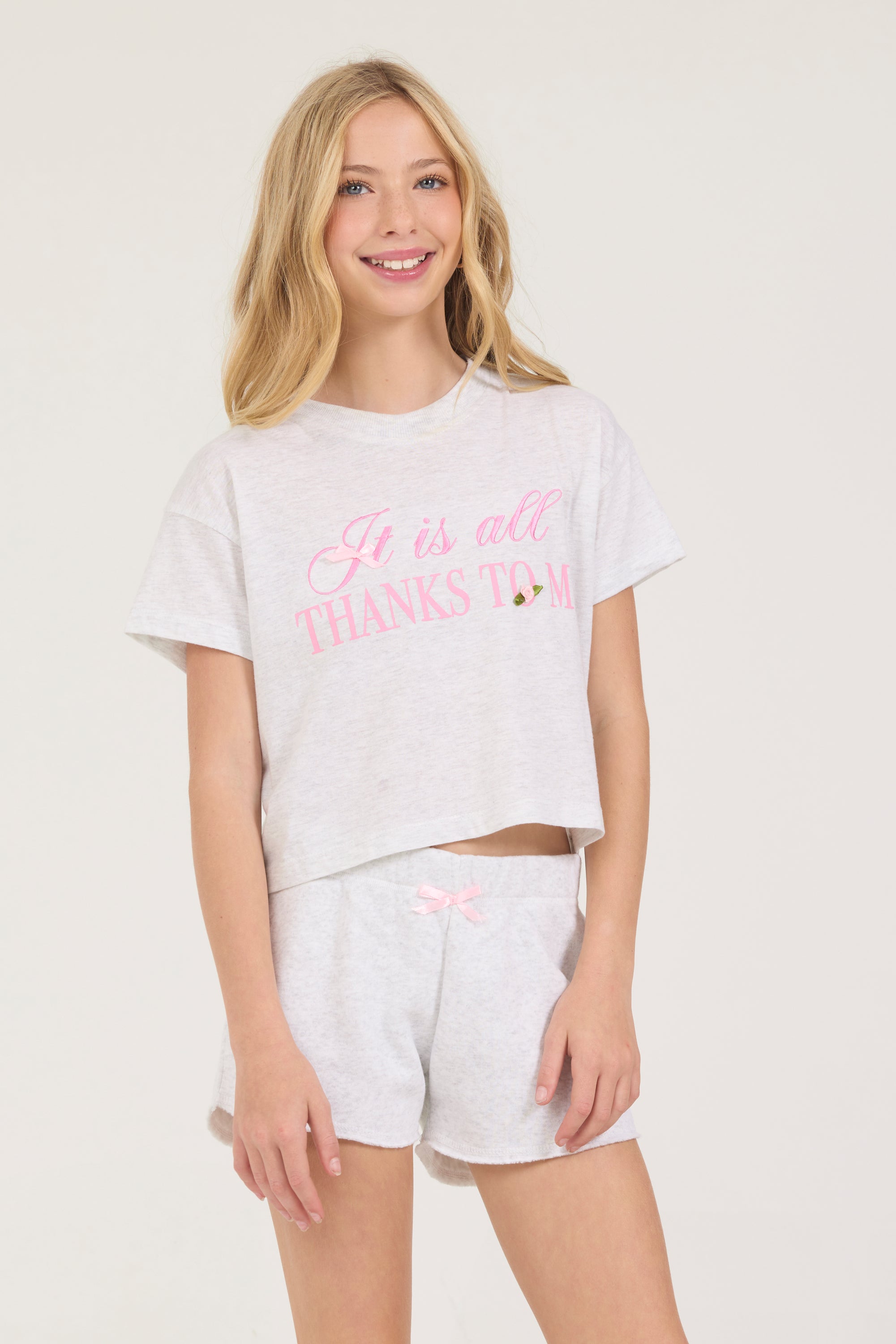 Kids Ash Grey All Thanks Bow Tee