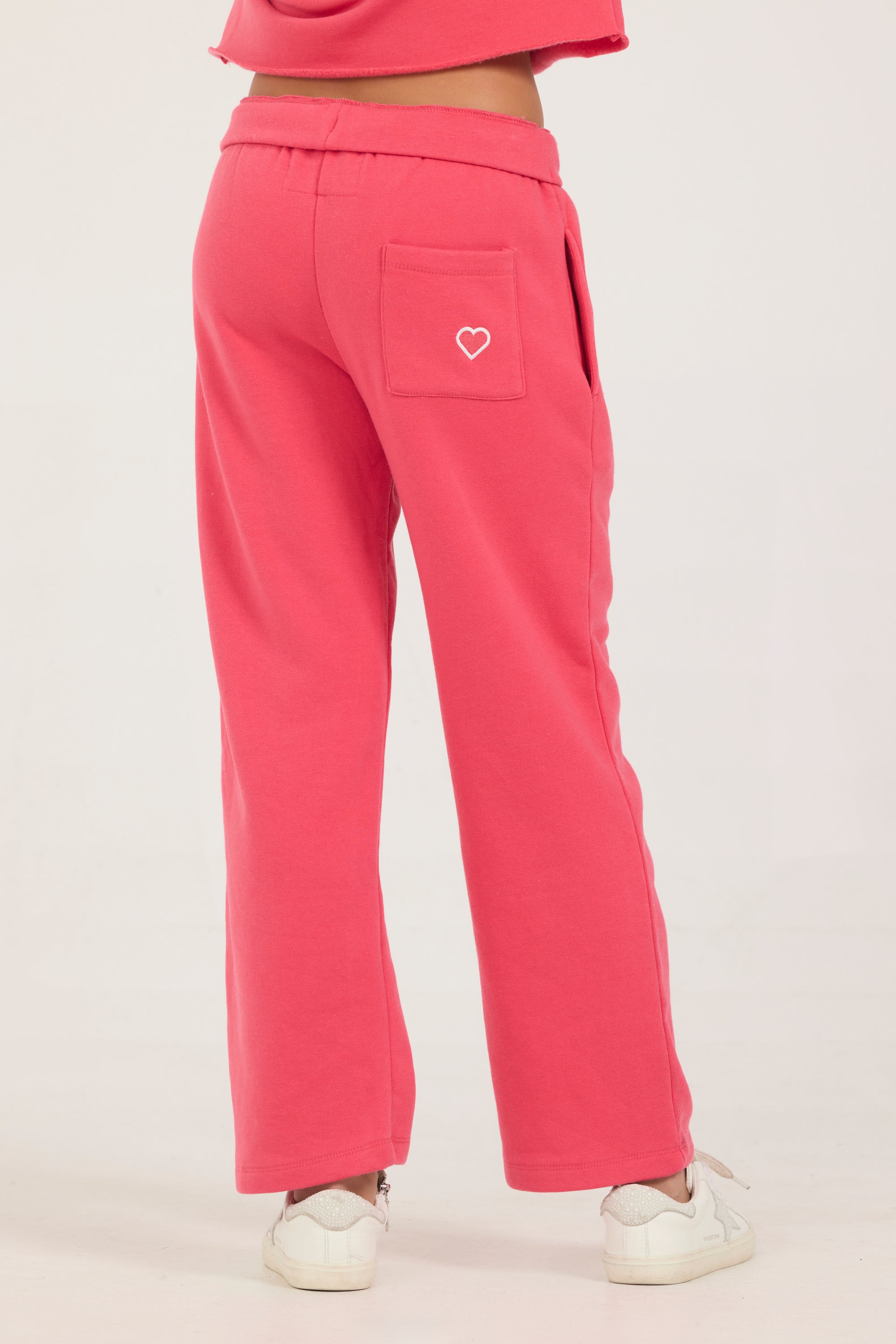 Kids Burnout Wide Leg Heart Back Pocket Pants