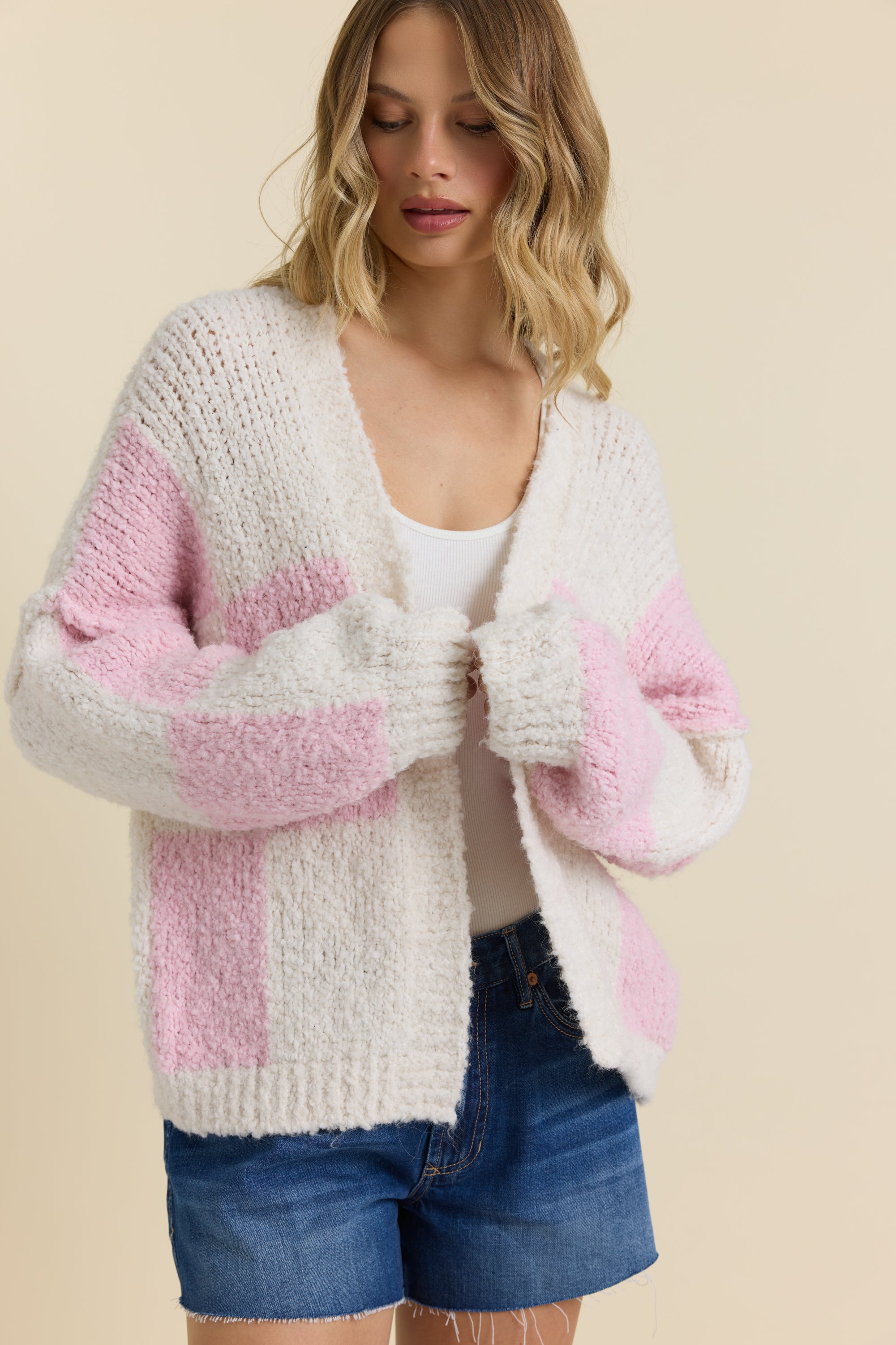 Checkered Knit Cardigan
