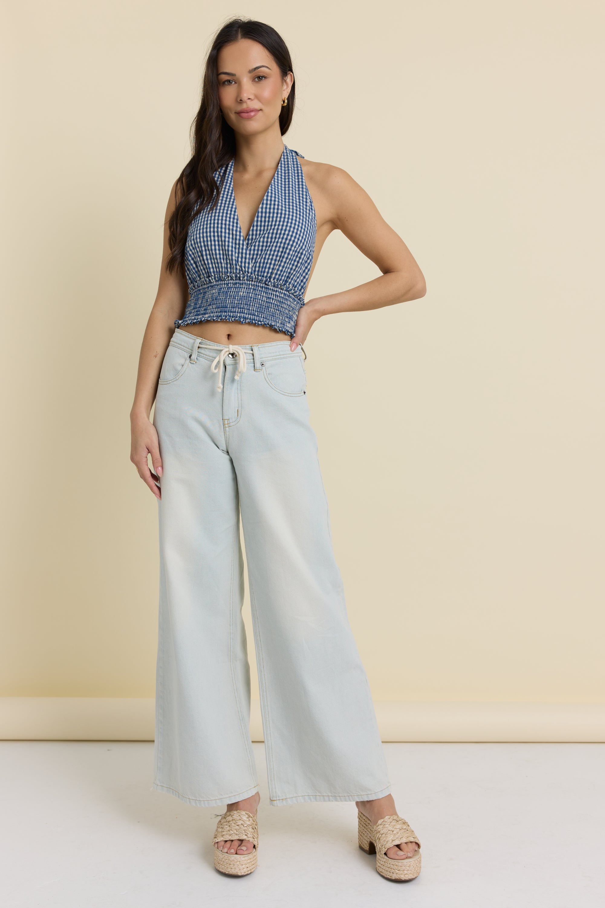 Woven Smock Waist Halter Top
