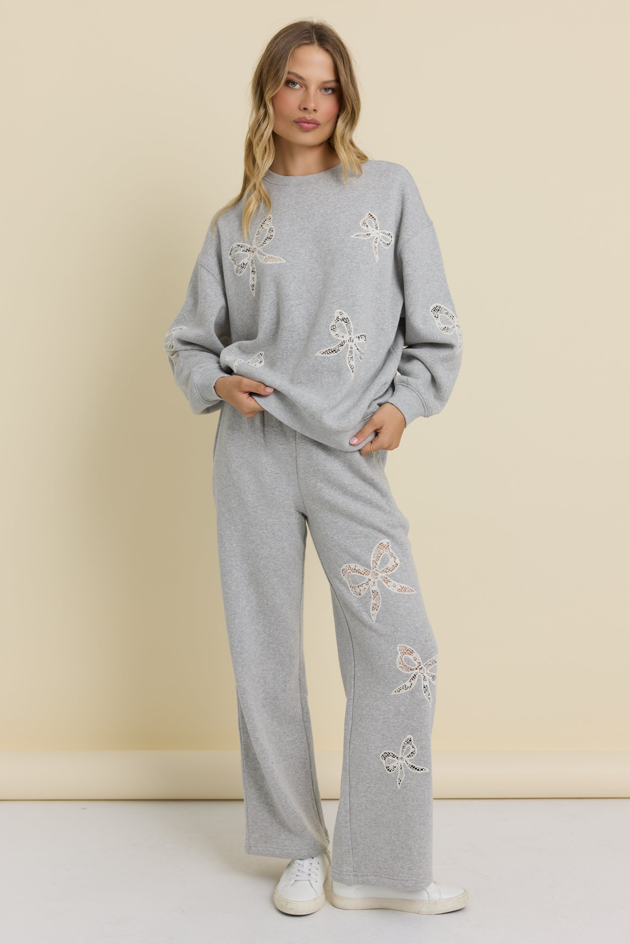 Fleece Wide Leg Pant with Lace Insert