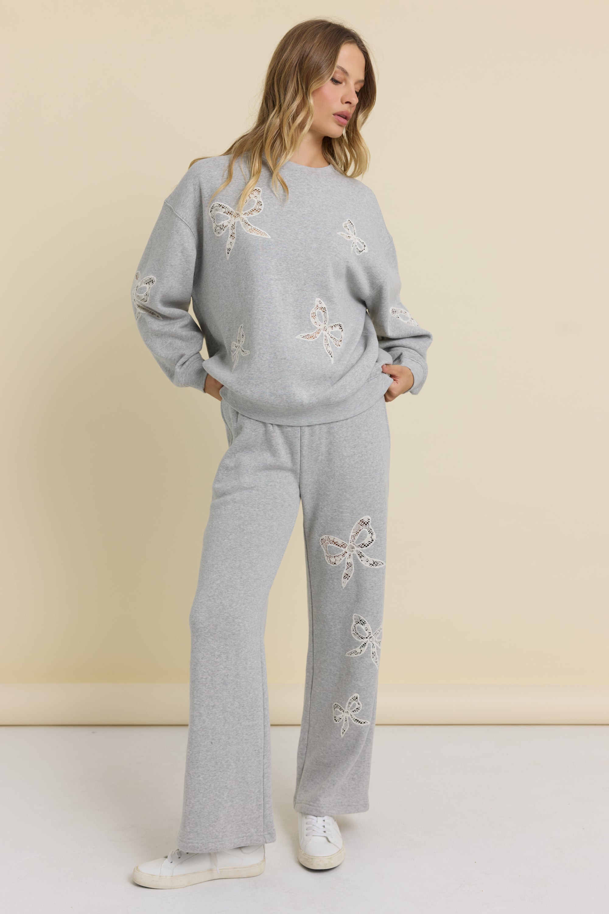 Fleece Wide Leg Pant with Lace Insert