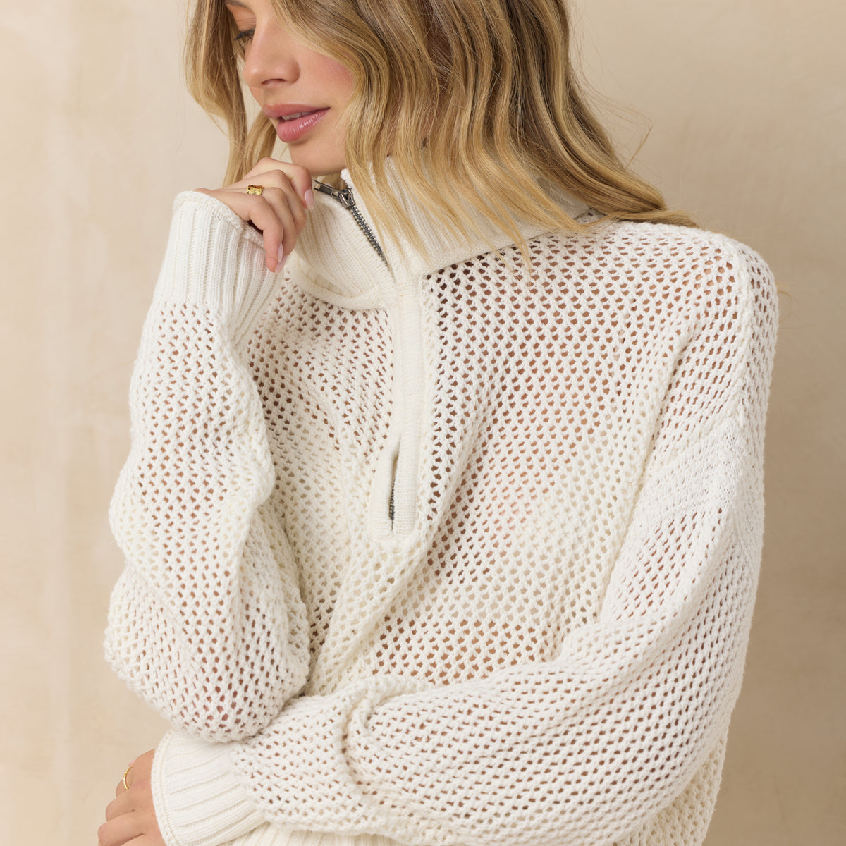 Open Knit Quarter Zip Sweater