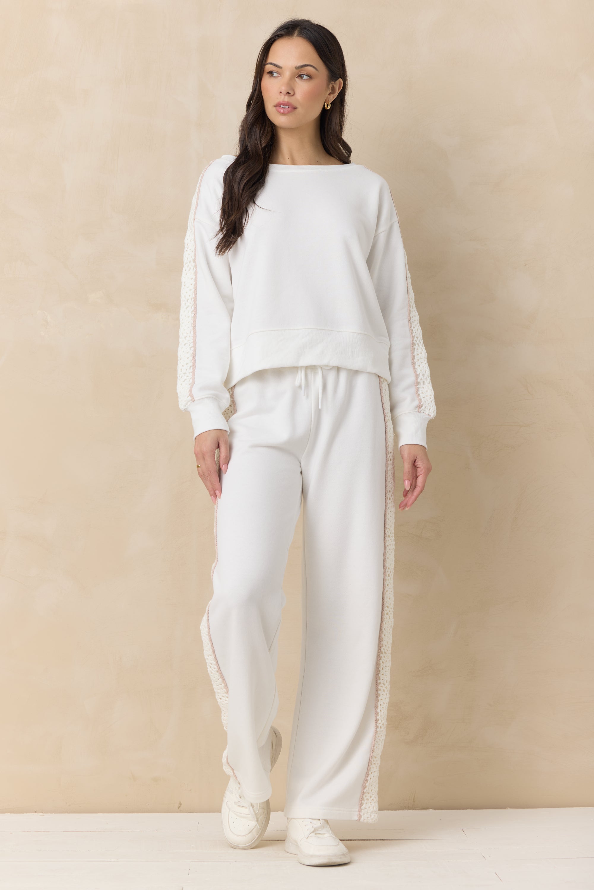 French Terry Crew Sweatshirt with Square Crochet Insert