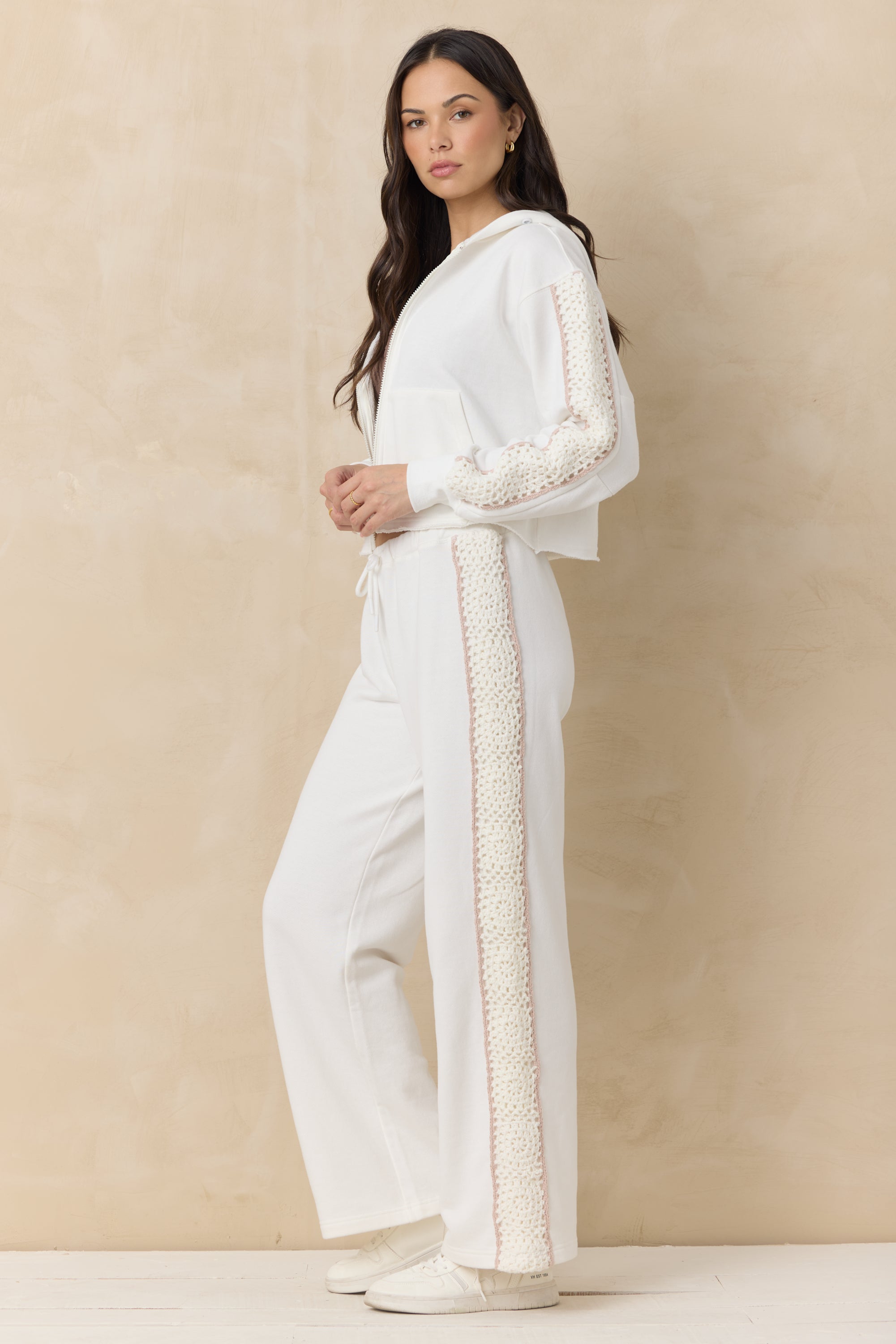 French Terry Zip-Up Sweatshirt with Square Crochet Insert