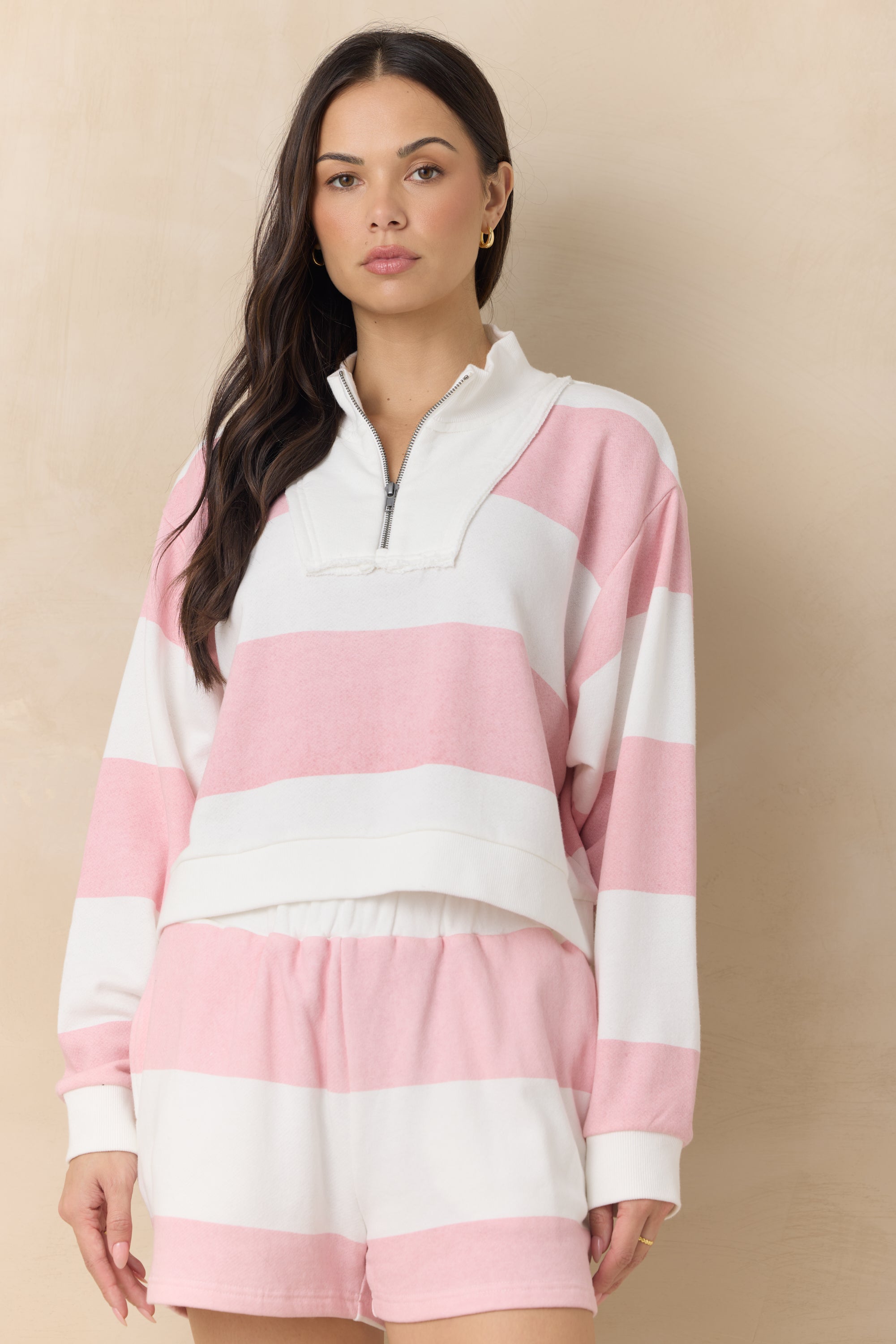 Striped French Terry Half Zip Sweatshirt