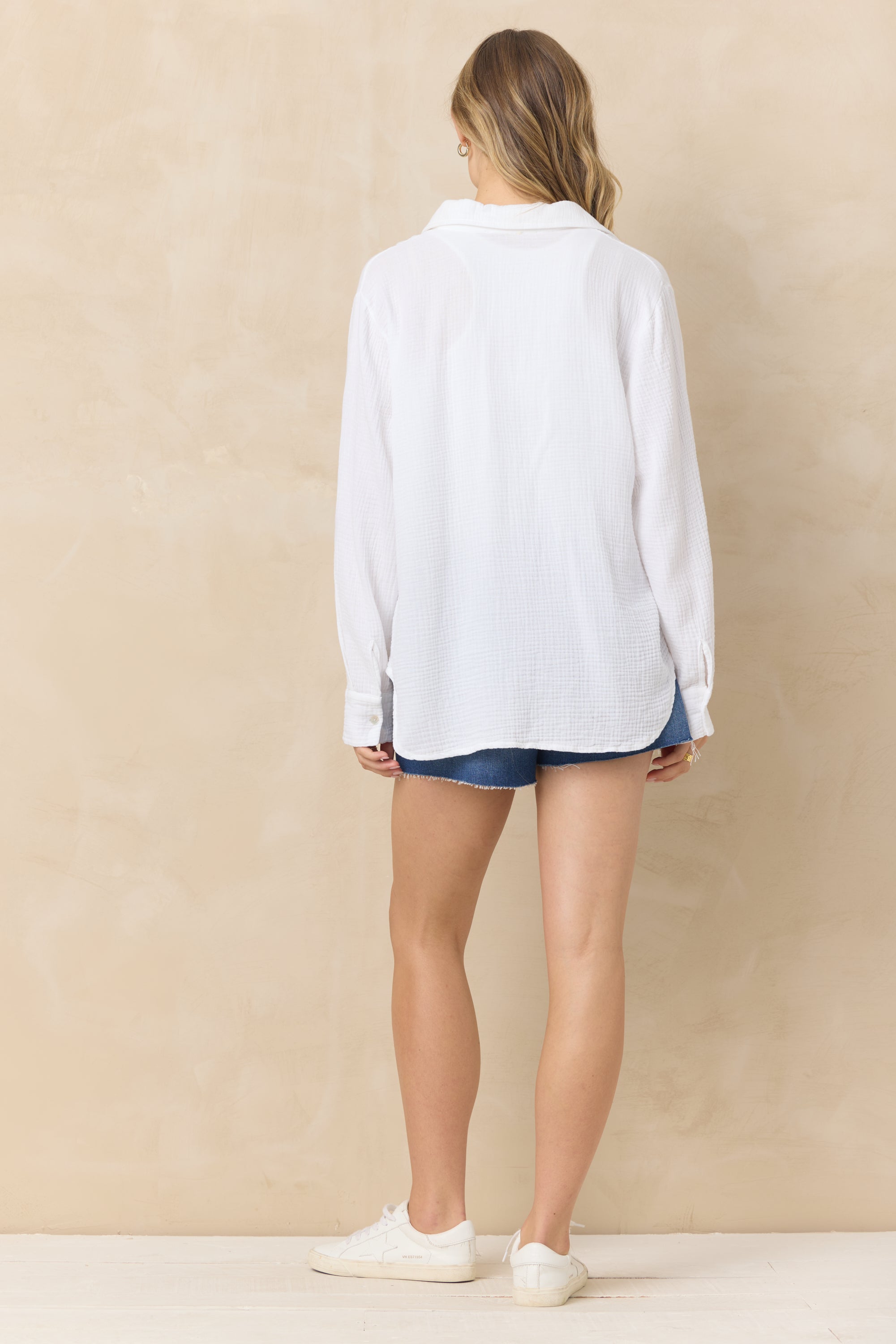 Gauze Button Down with Embroidery