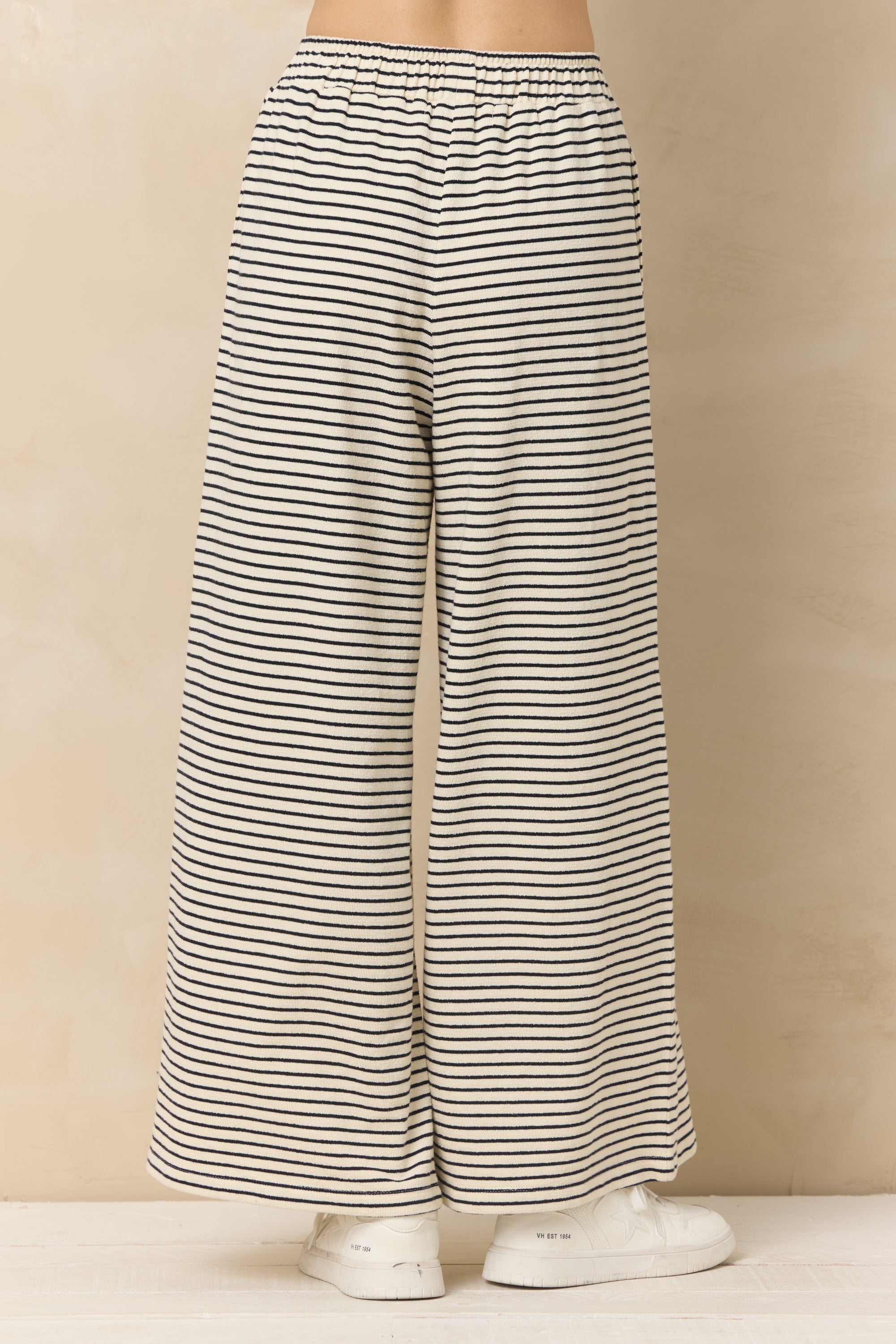 Striped French Terry Cloth Wide Leg Pant