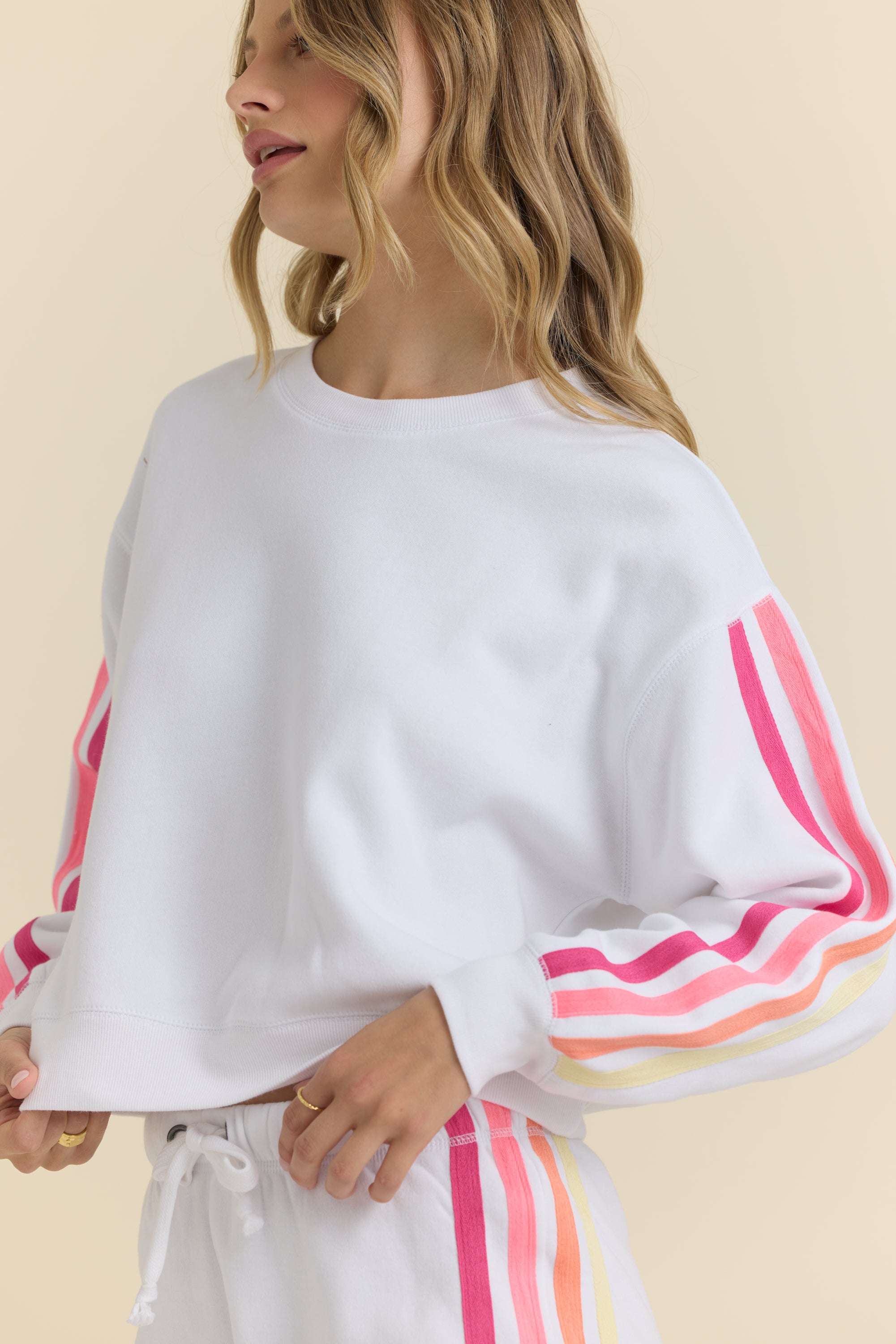 Stripe Twill Tape Fleece Crew