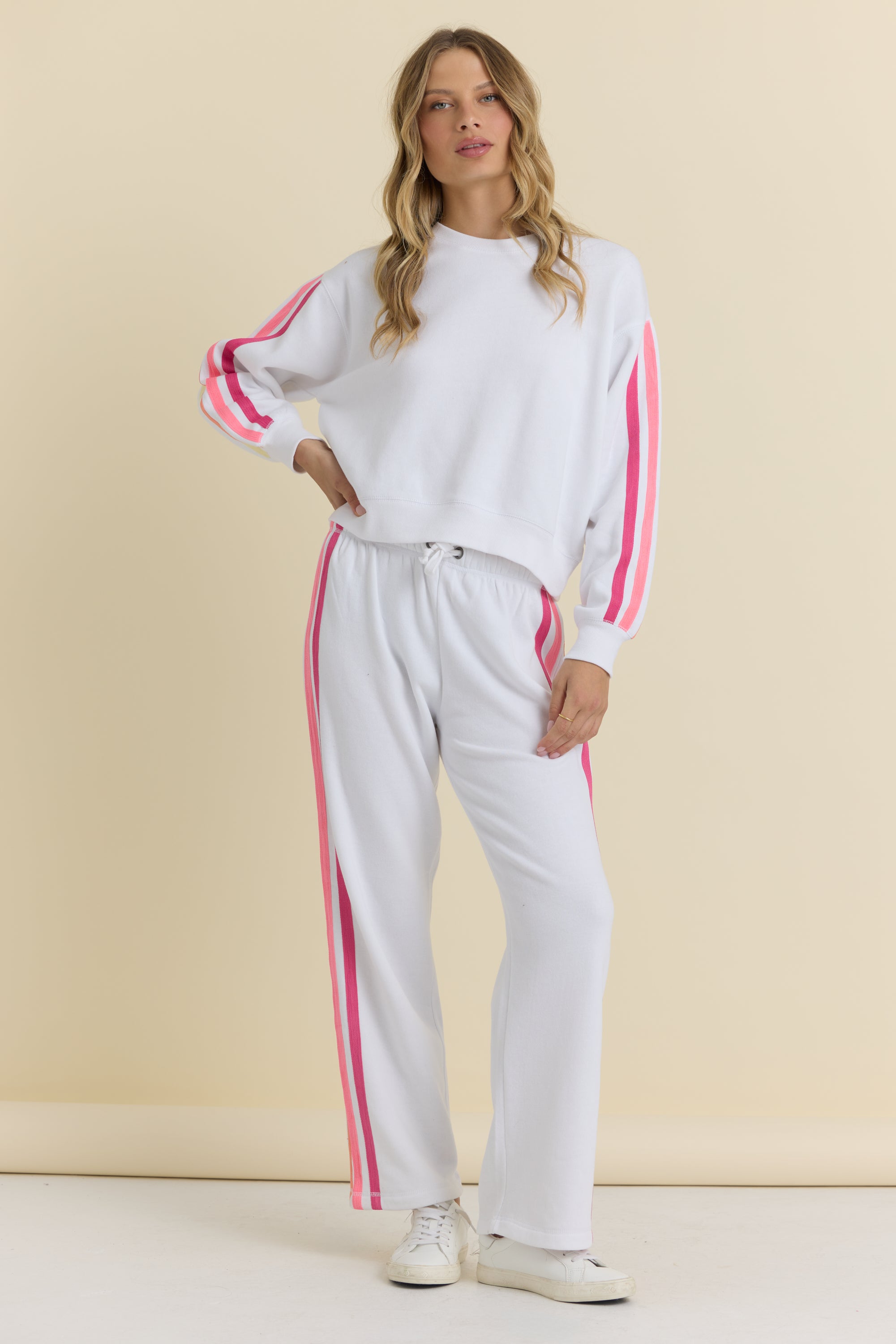 Stripe Twill Tape Fleece Wide Leg Pants