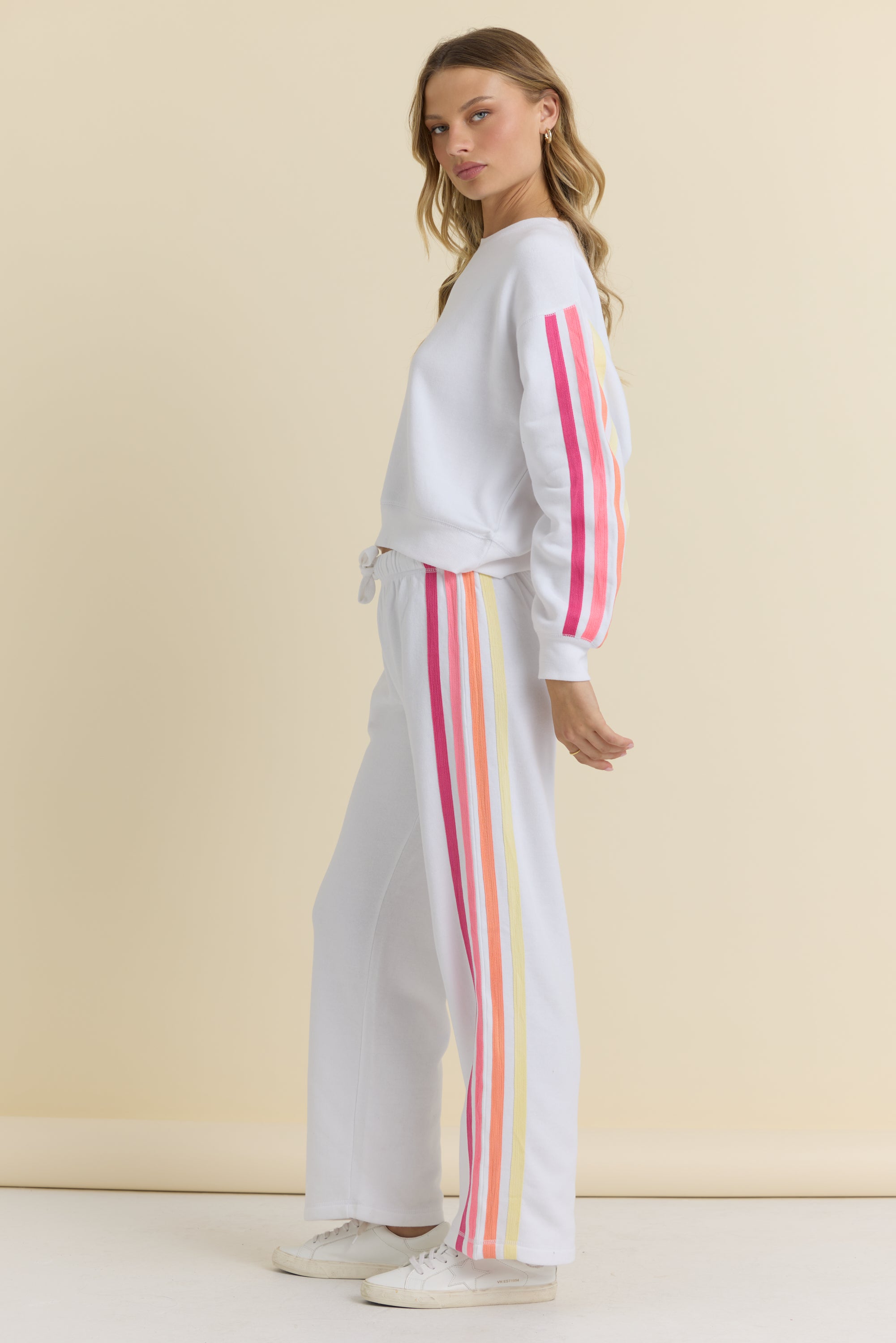 Stripe Twill Tape Fleece Wide Leg Pants