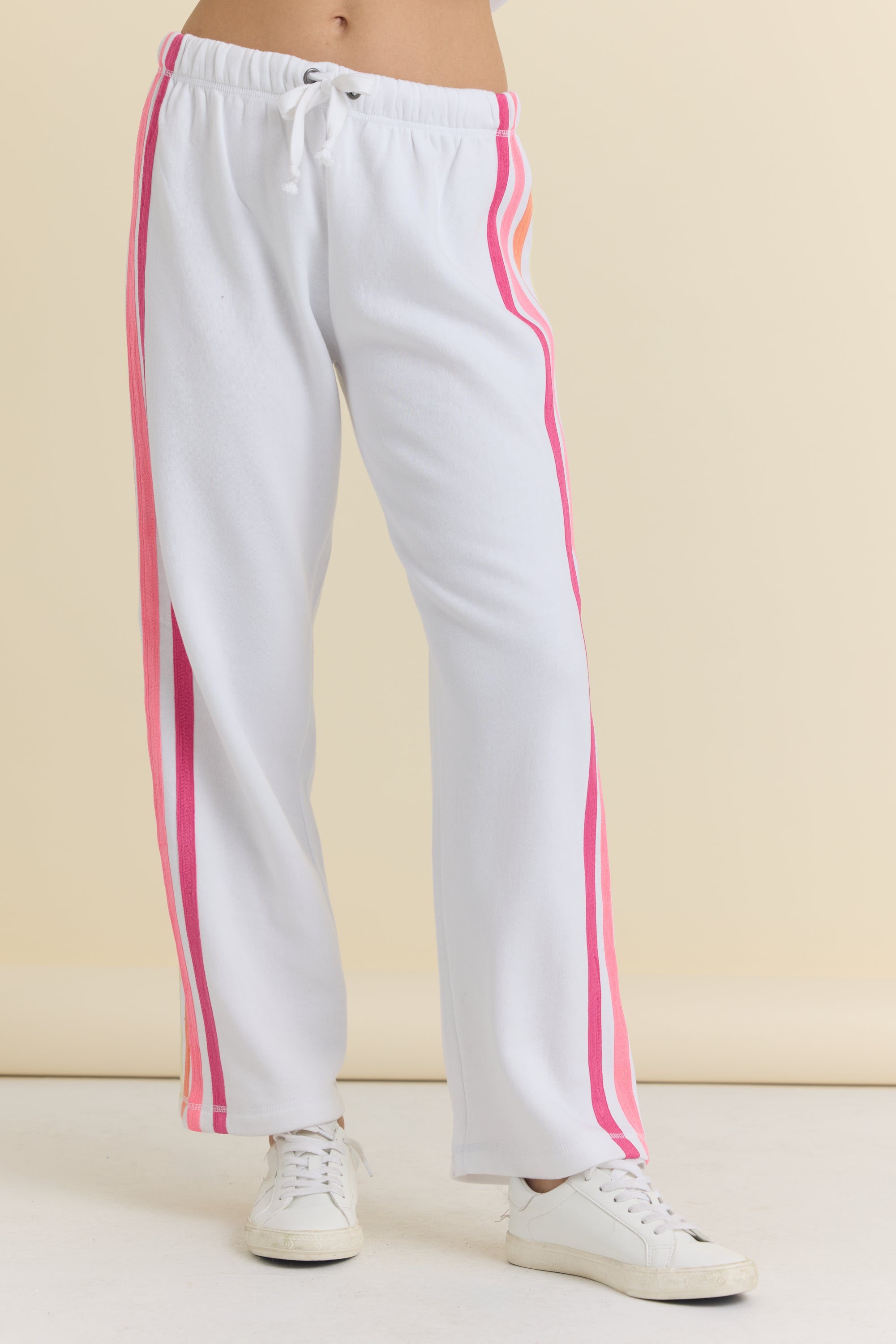 Stripe Twill Tape Fleece Wide Leg Pants