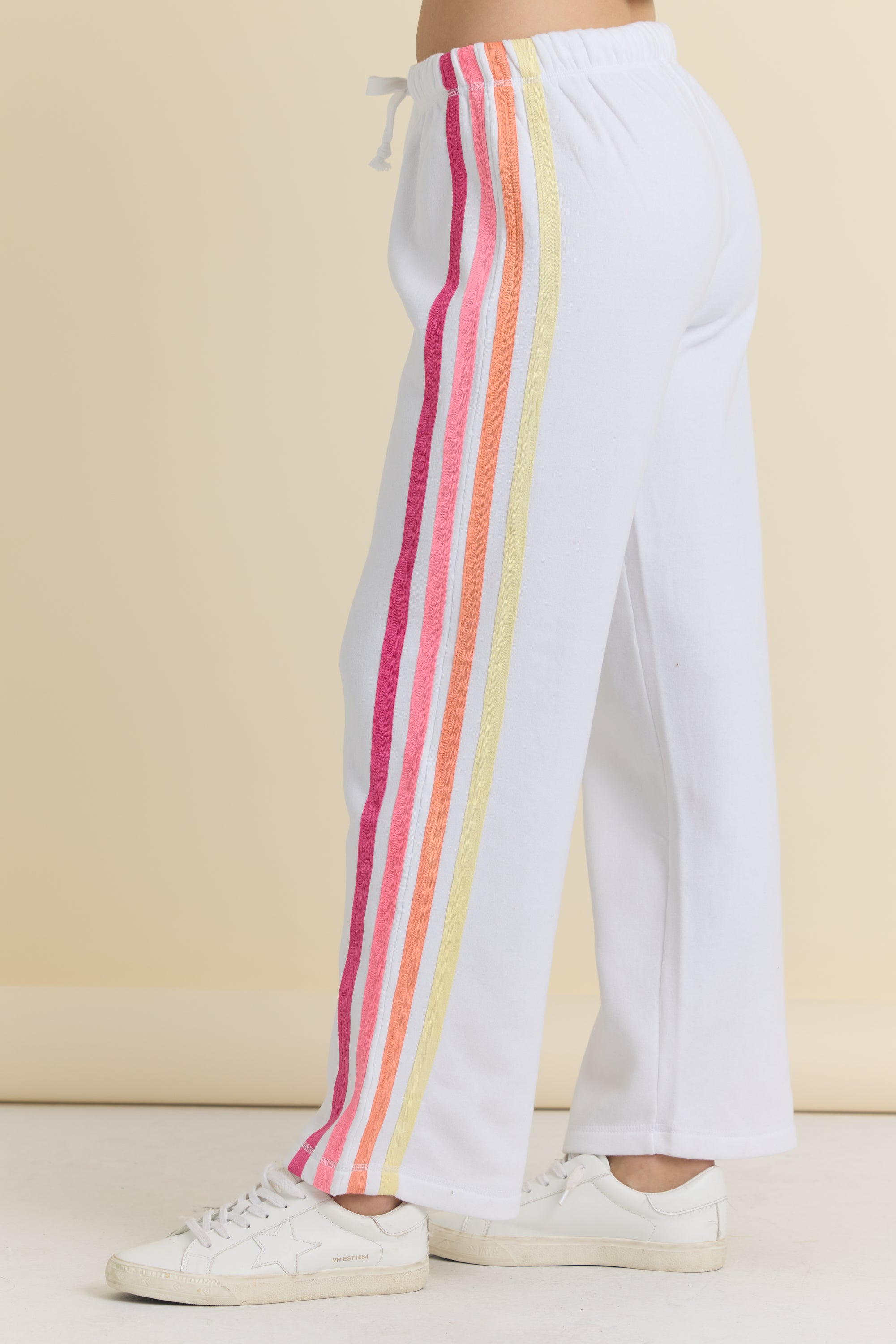 Stripe Twill Tape Fleece Wide Leg Pants