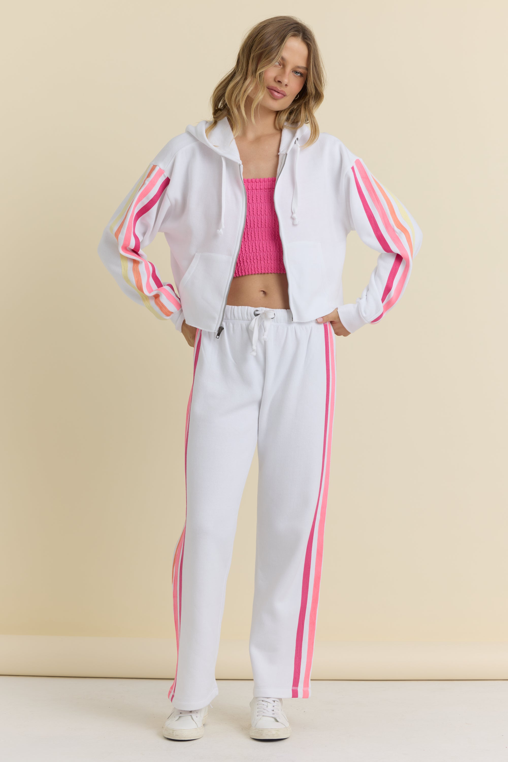 Stripe Twill Tape Fleece Zip Up