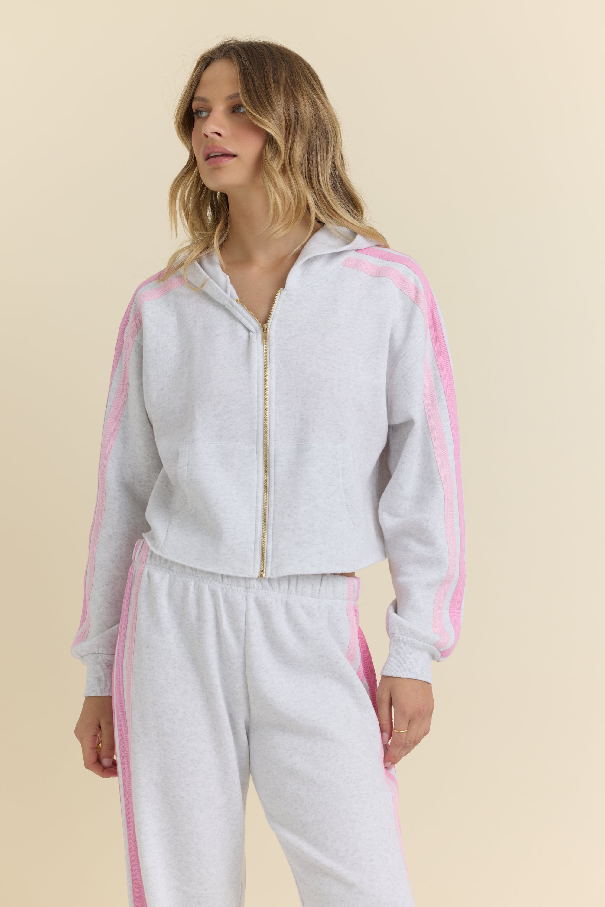 Crop Zip with Twill Tape Stripe