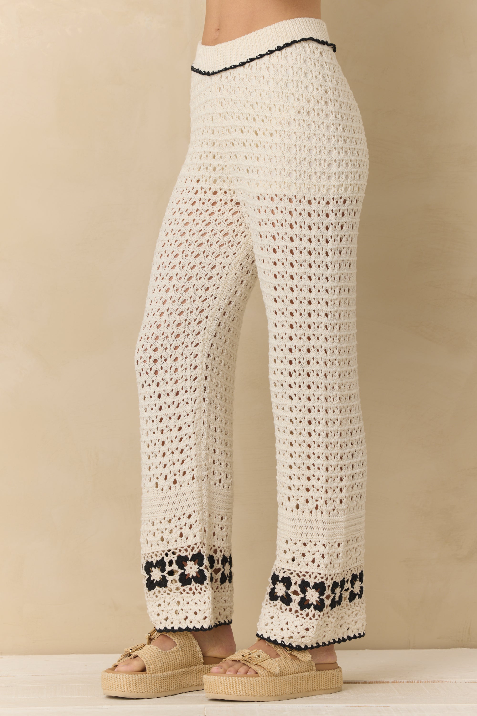 Crochet Floral Wide Leg Pants