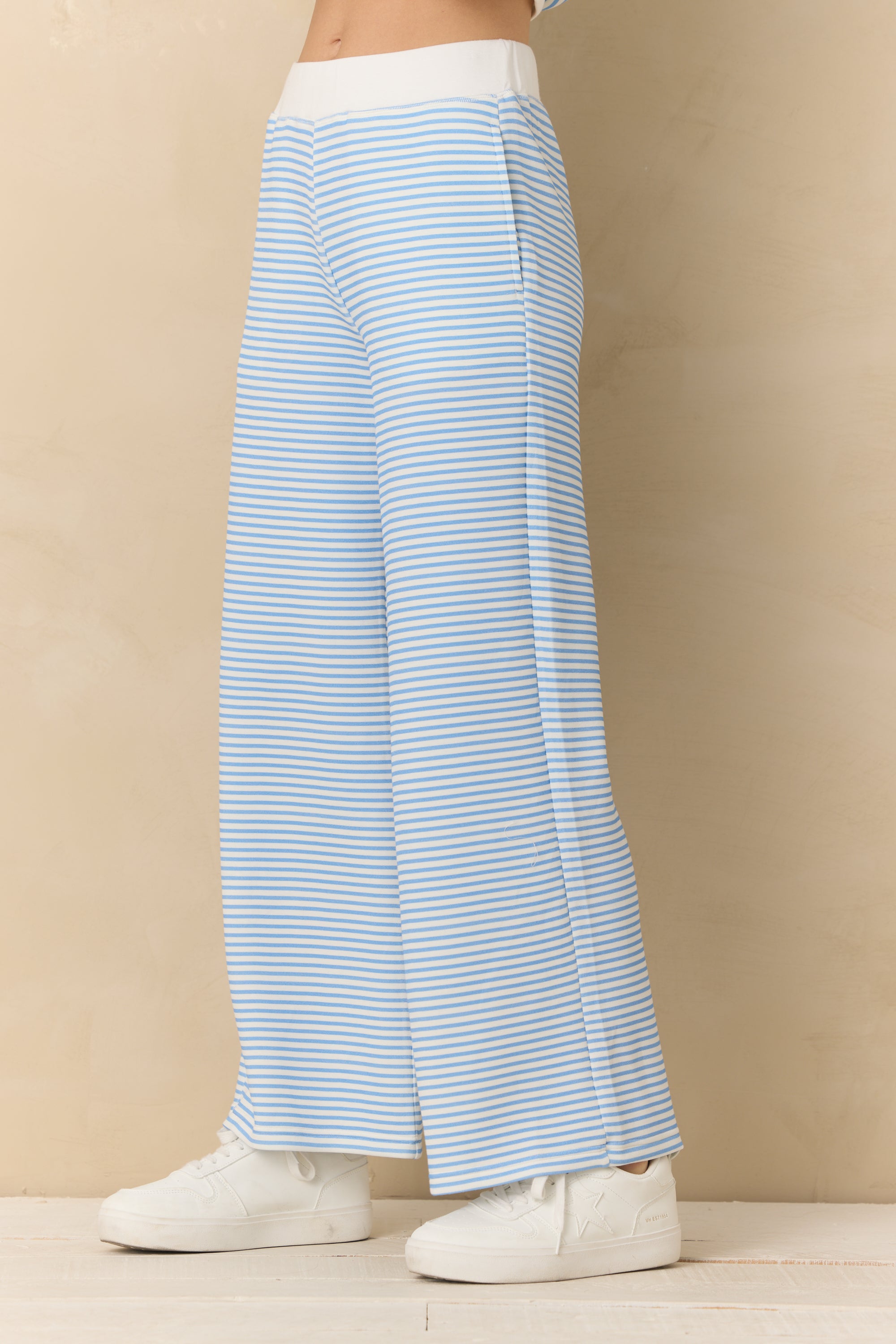 Striped Cloud Fleece Wide Leg Pant