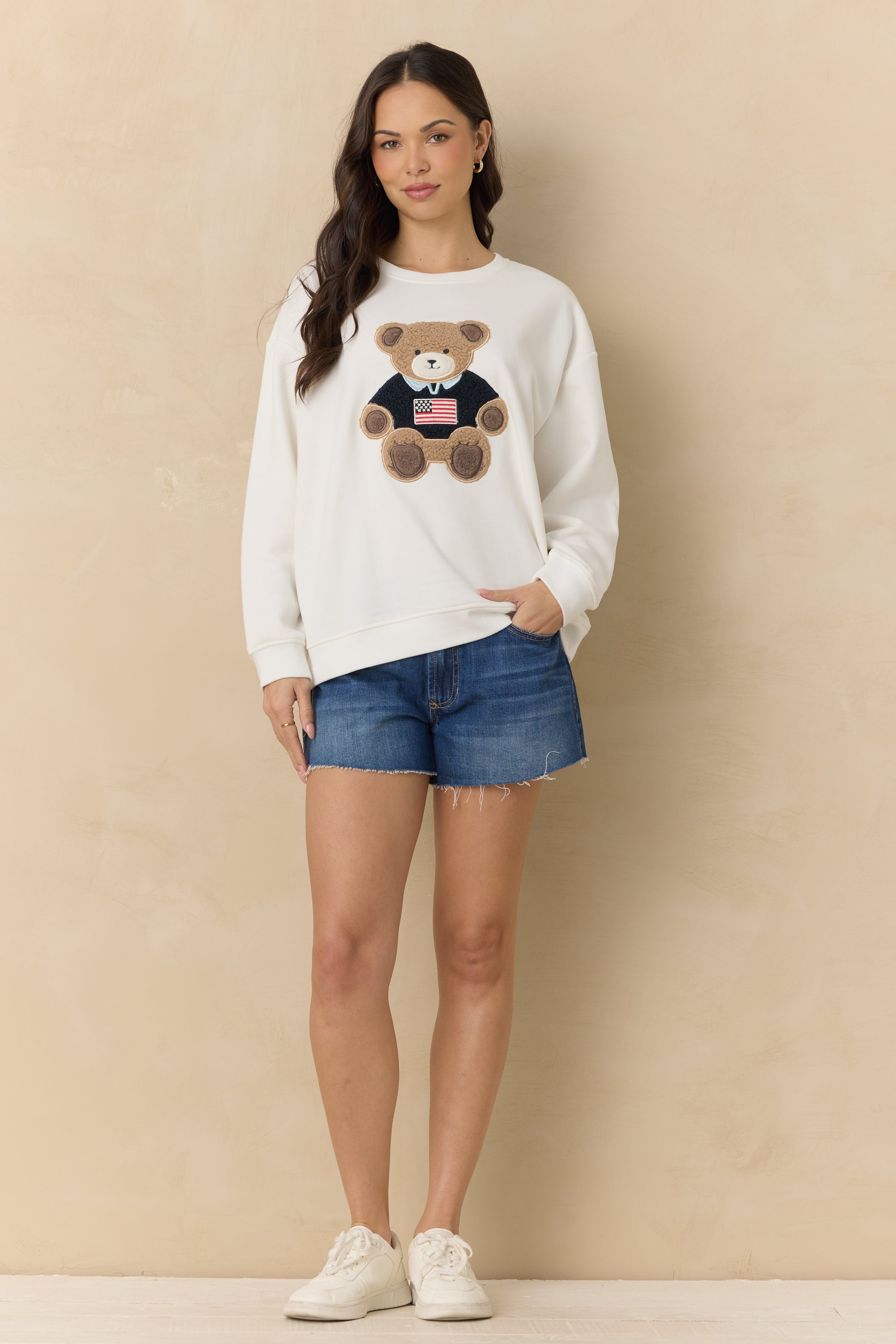 Surf Wash Teddy Applique Crew