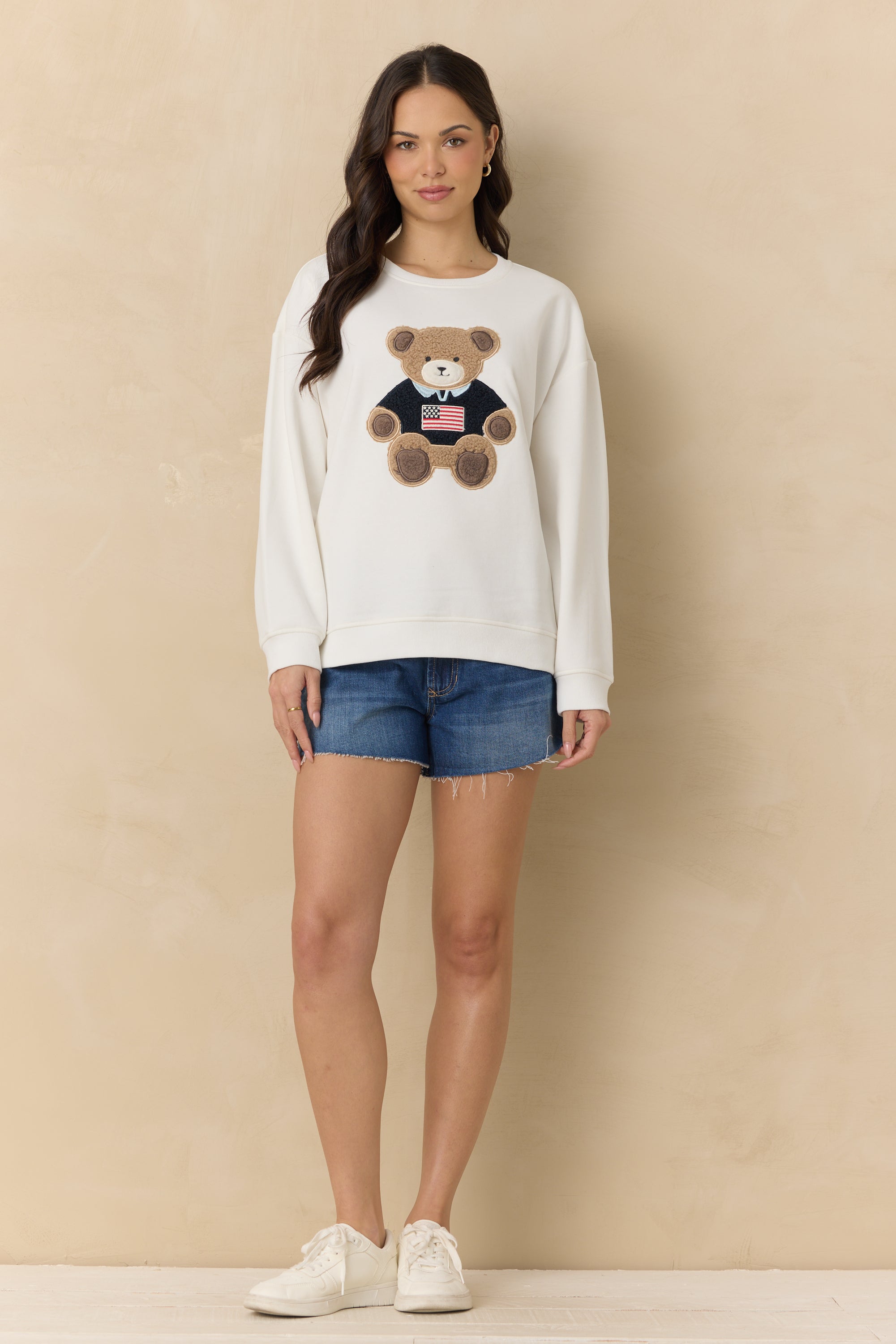 Surf Wash Teddy Applique Crew